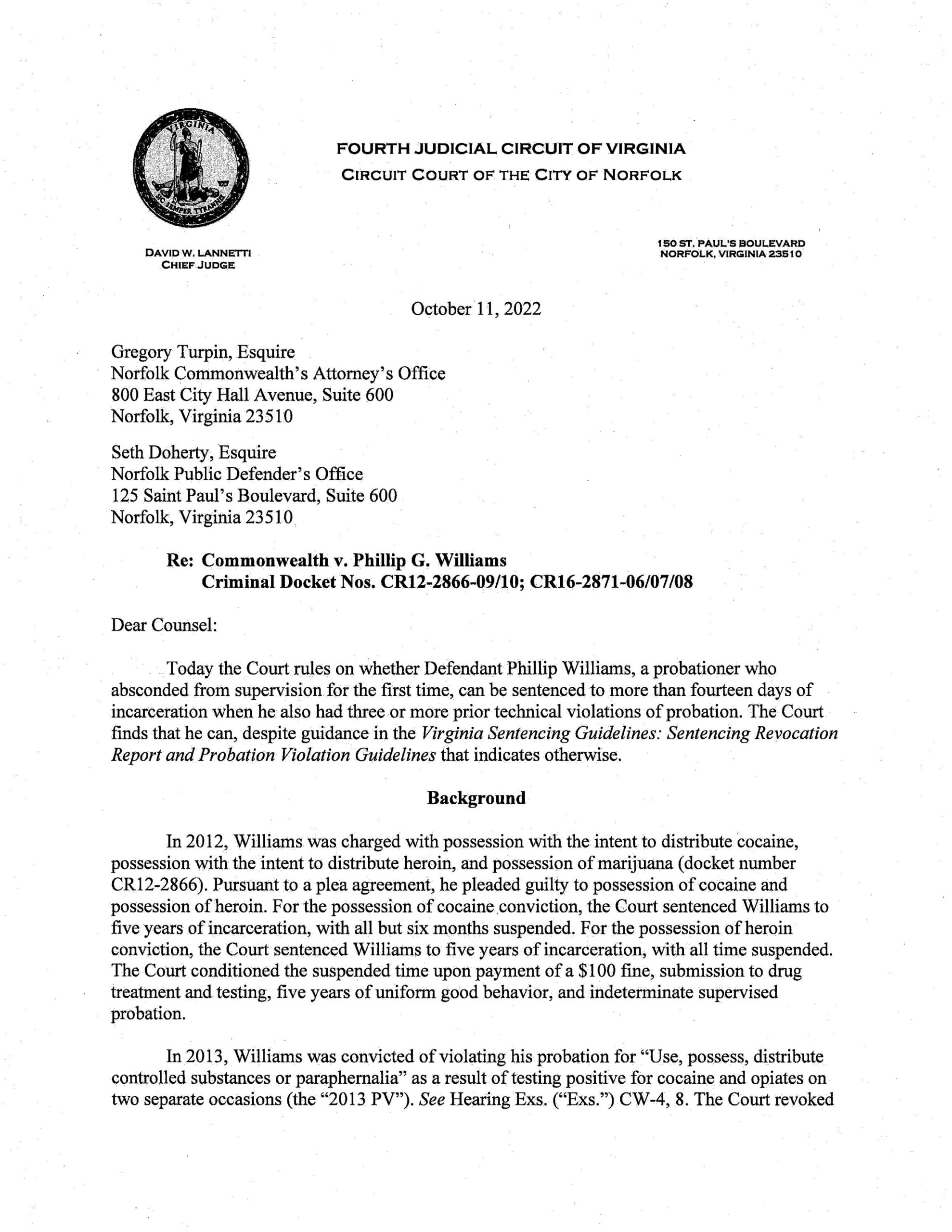 Commonwealth of Virginia v. Phillip G. Williams