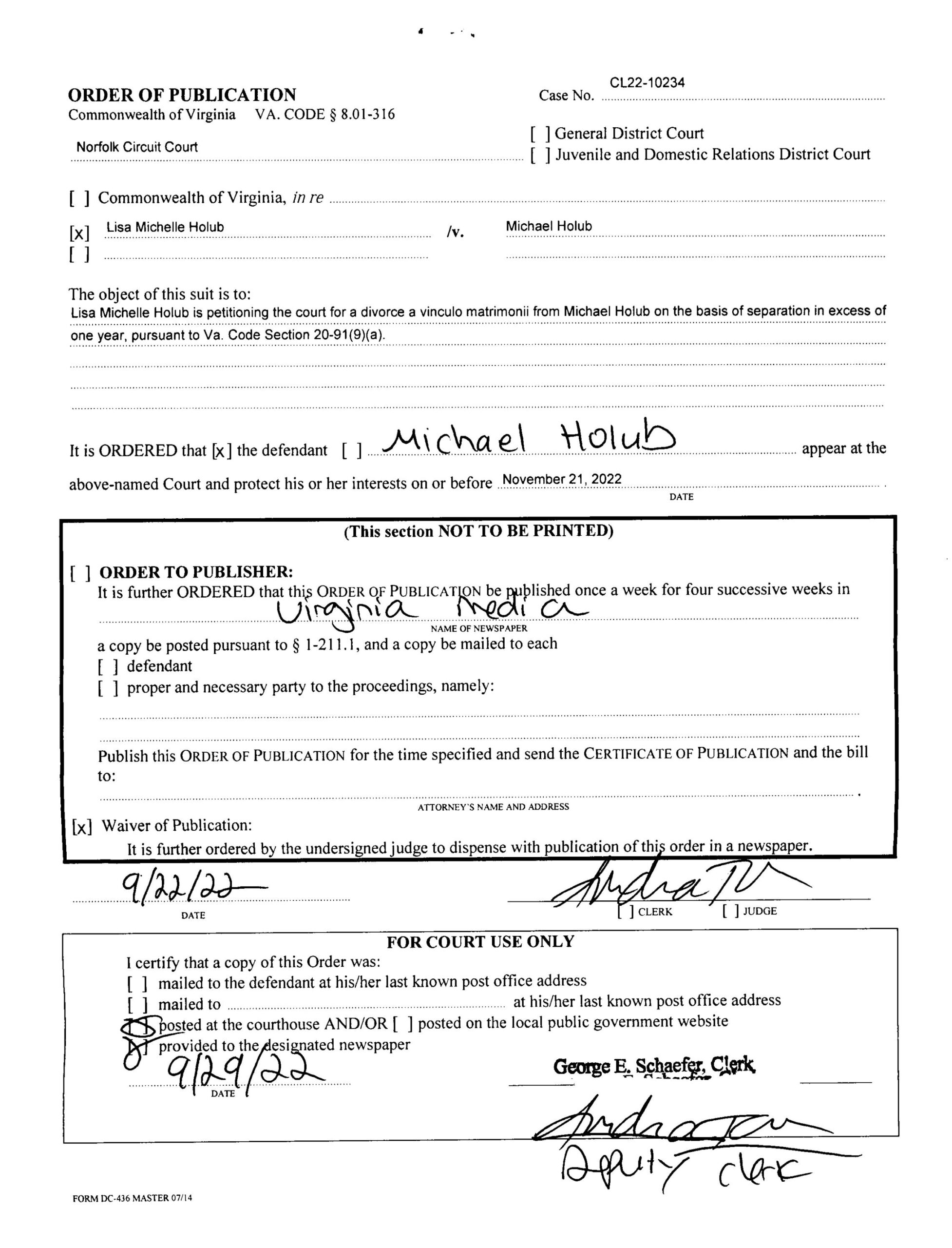 CL22-10234 ORDER OF PUBLICATION
