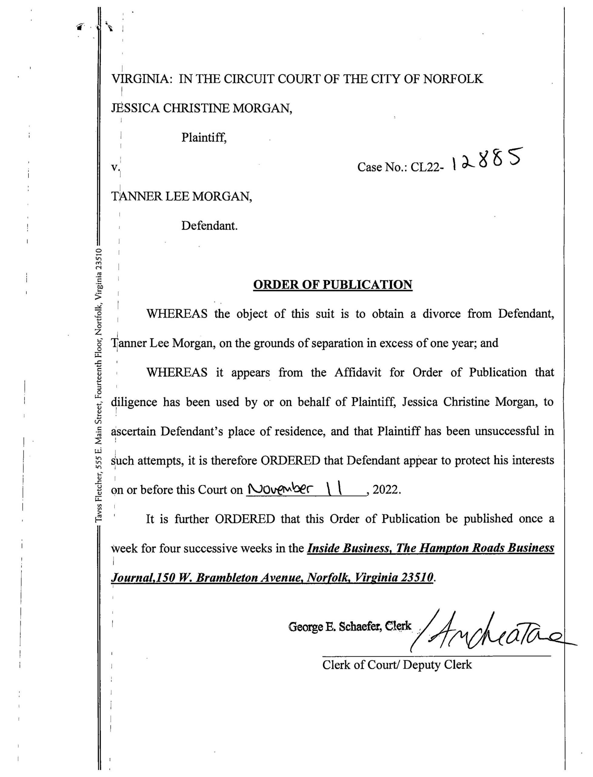 CL22-12885 ORDER OF PUBLICATION