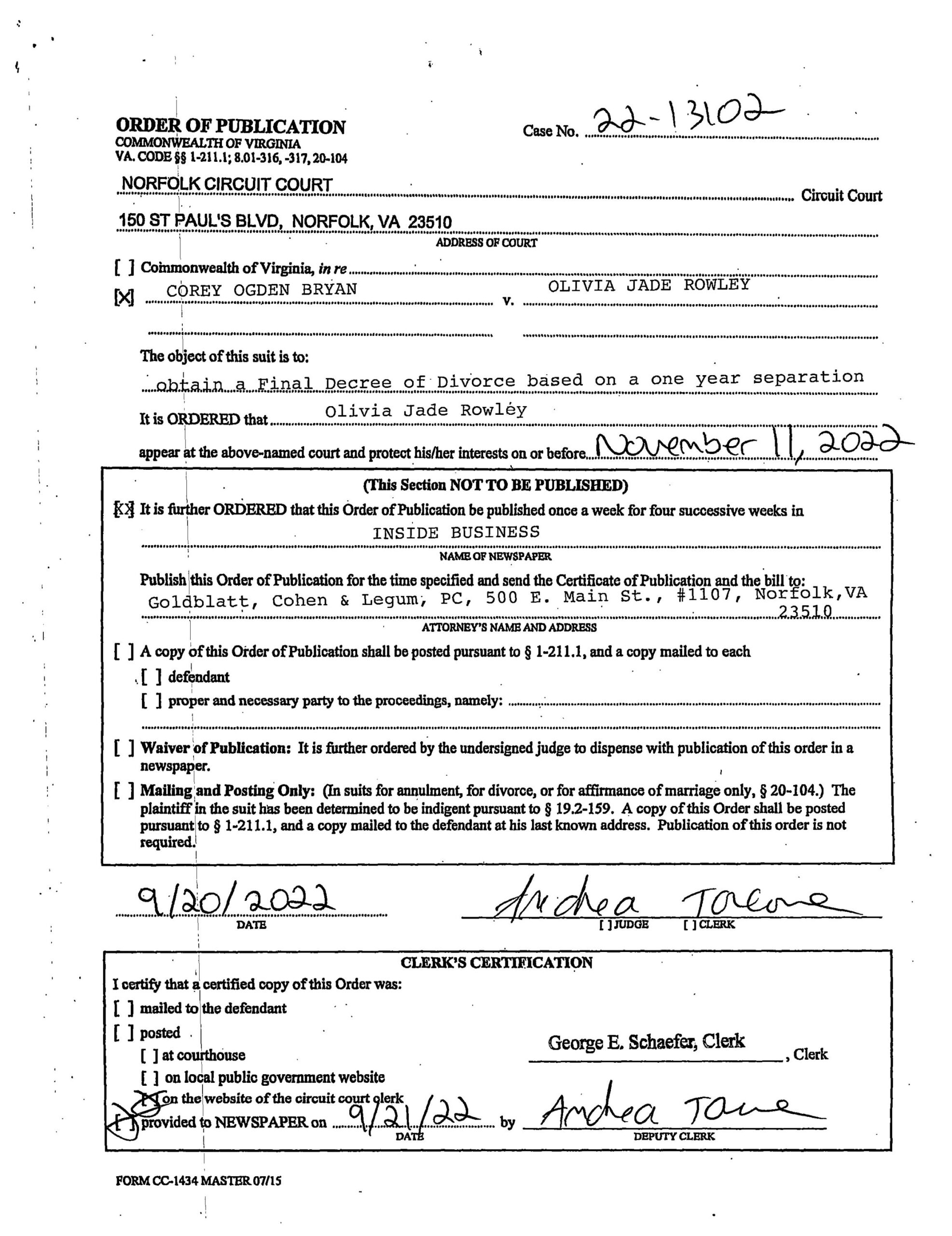 CL22-13102 ORDER OF PUBLICATION