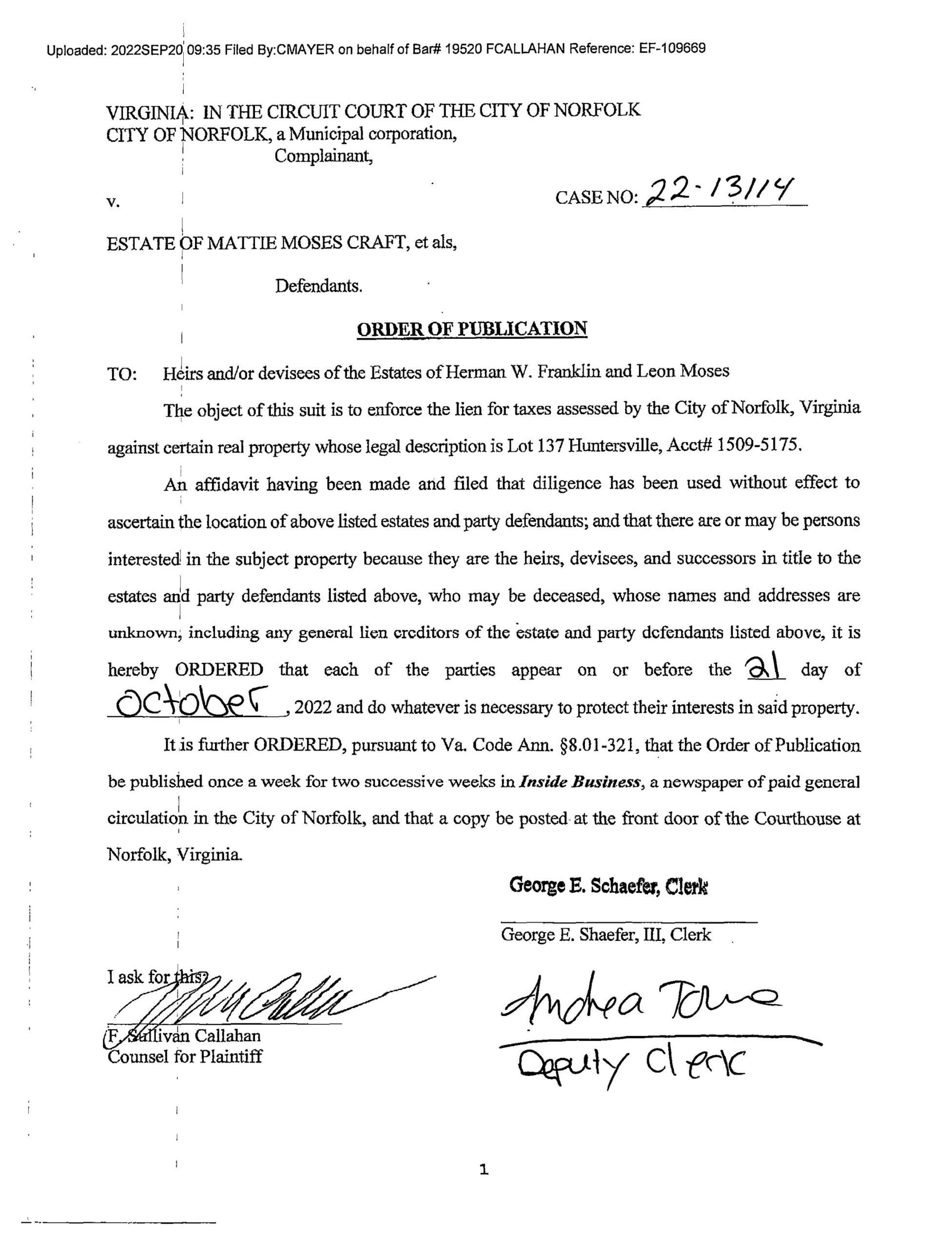 CL22-13114 ORDER OF PUBLICATION