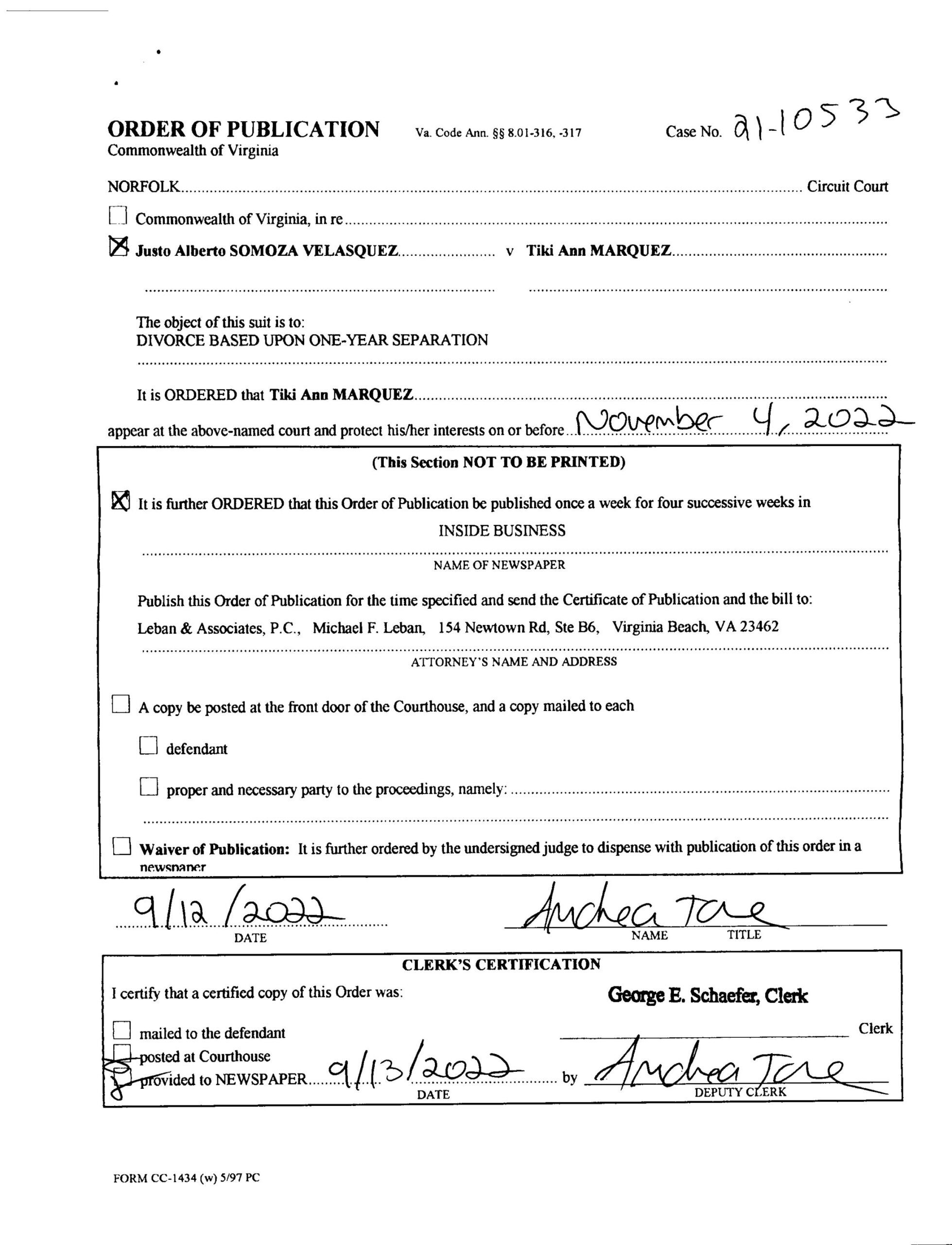 CL21-10533 Order of Publication