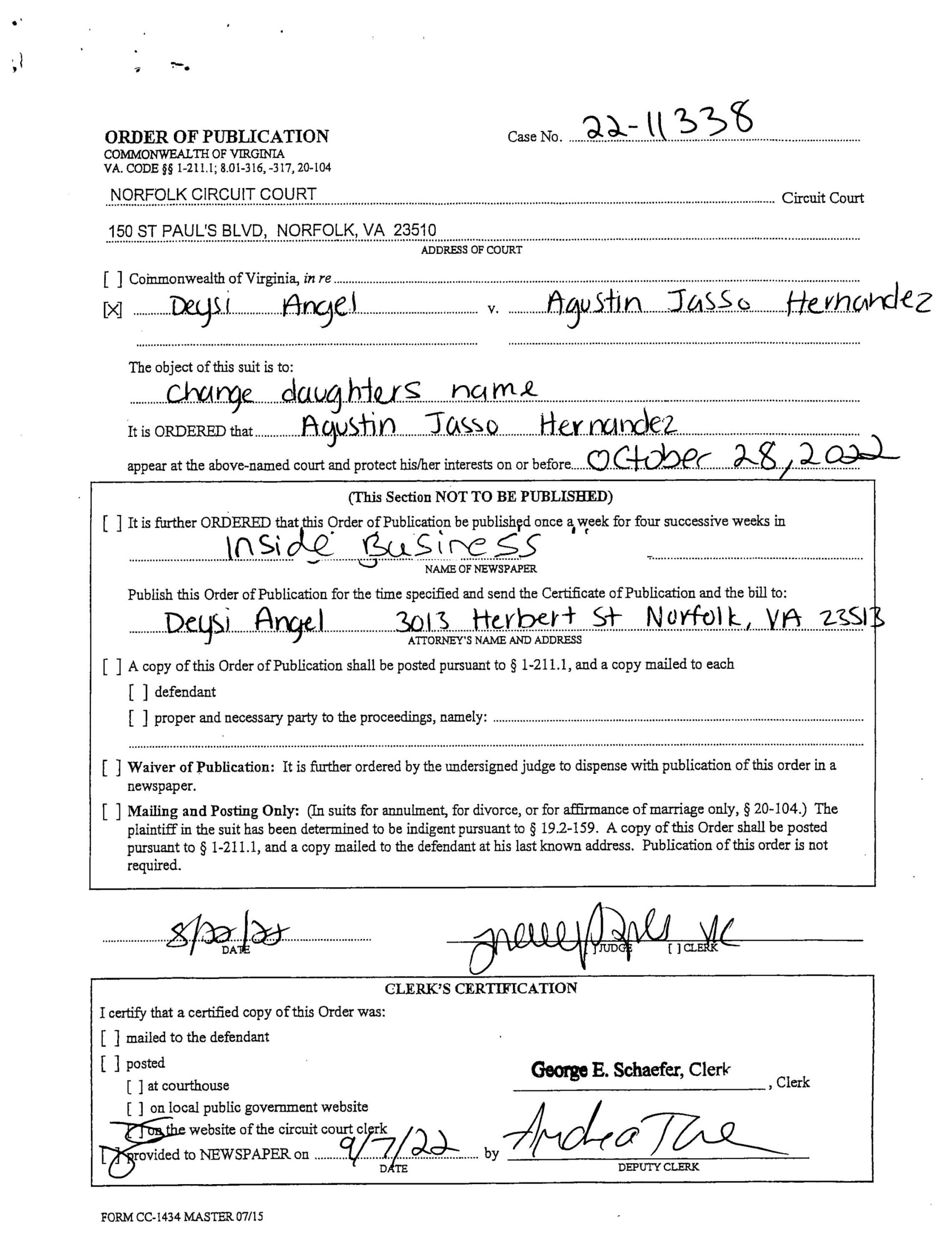 CL22-11338 Order of Publication