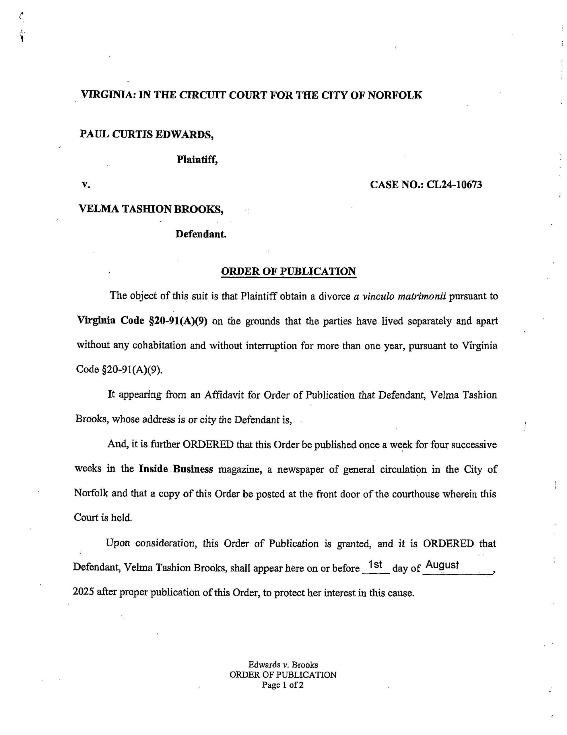 CL24-10673 Order of Publication