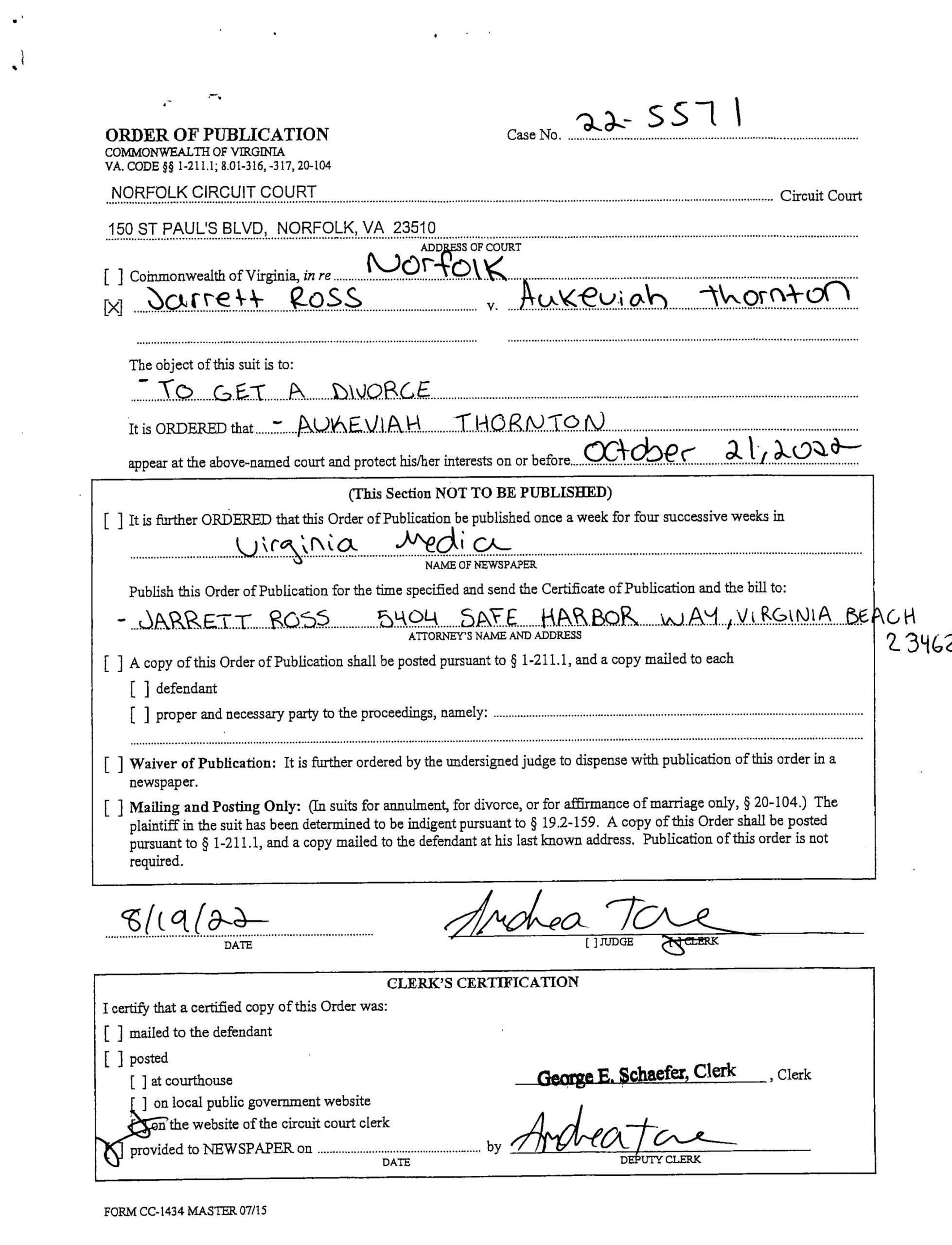 CL22-5571 ORDER OF PUBLICATION