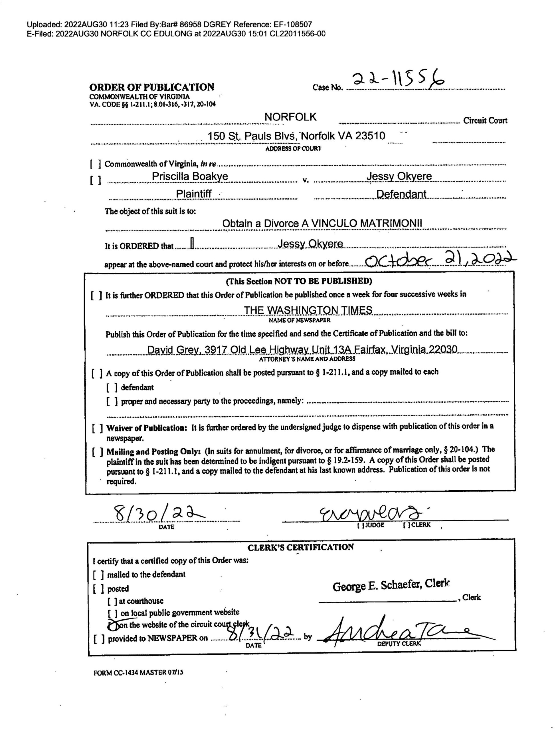 CL22-11556 ORDER OF PUBLICATION