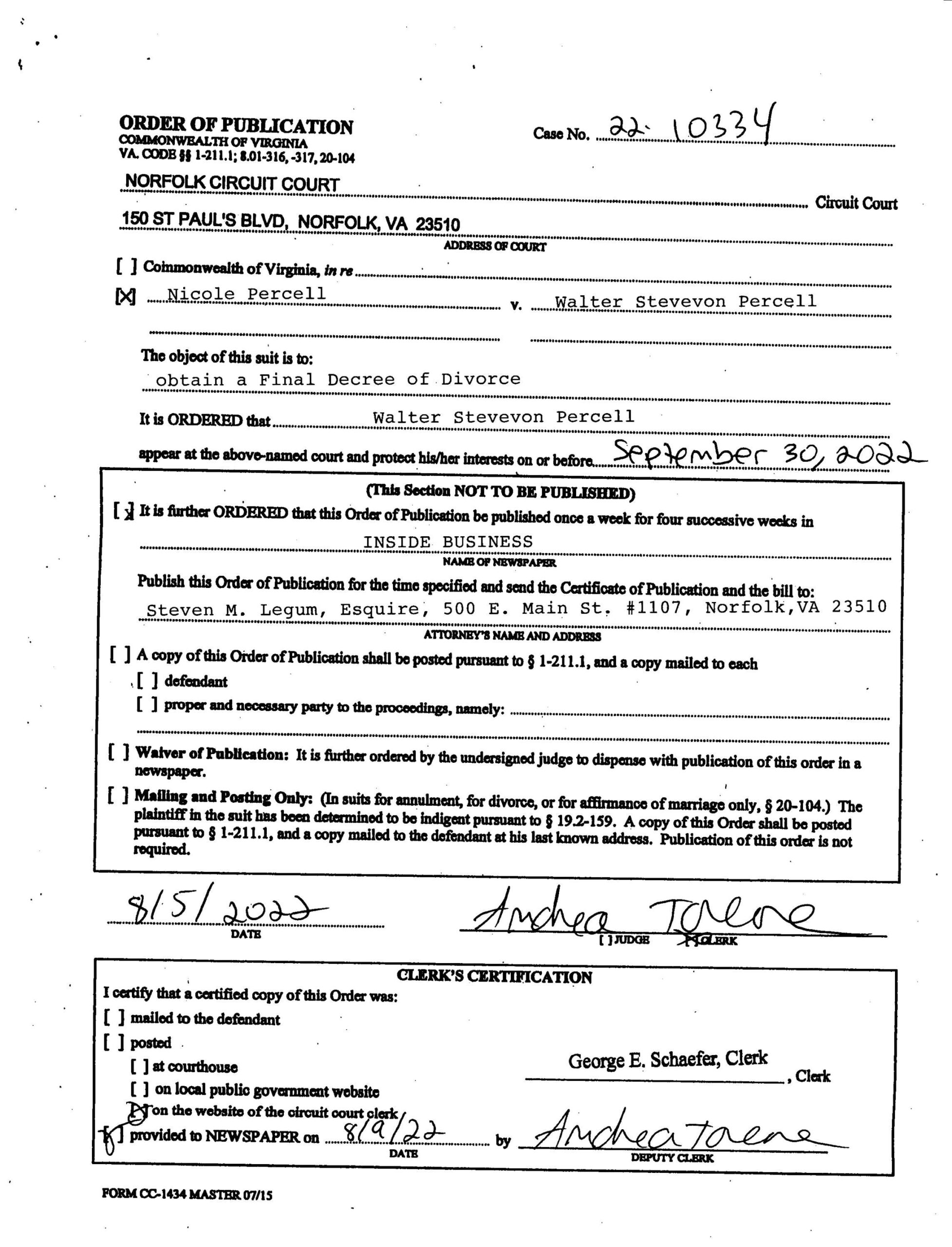CL22-10334 ORDER OF PUBLICATION