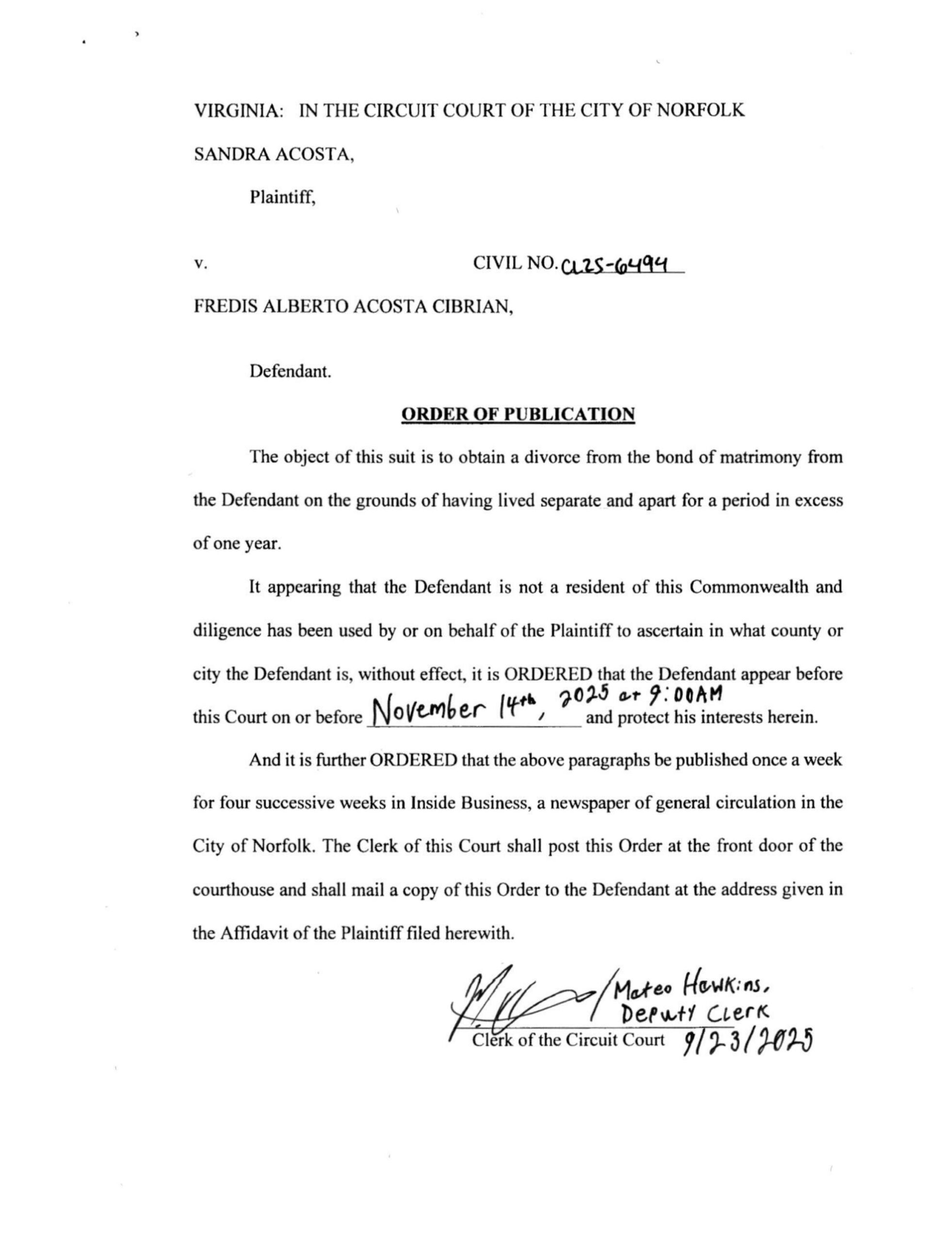 CL25-6494 Order of Publication