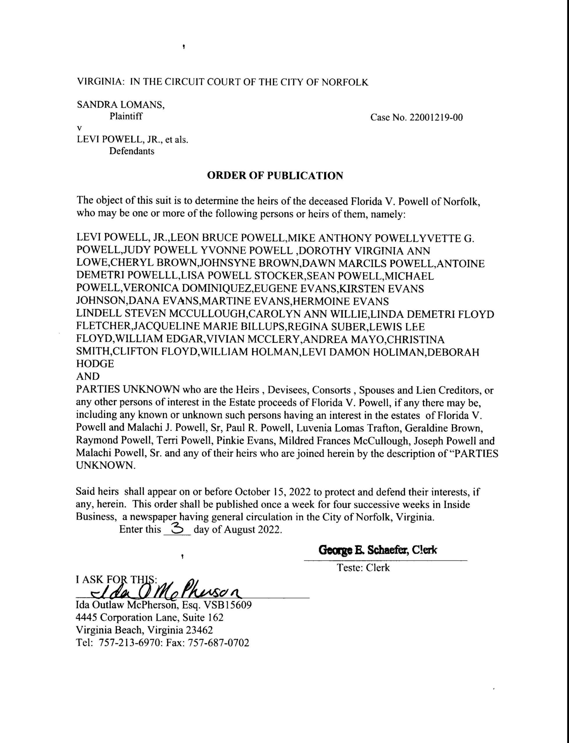 ORDER OF PUBLICATION CL22-1219