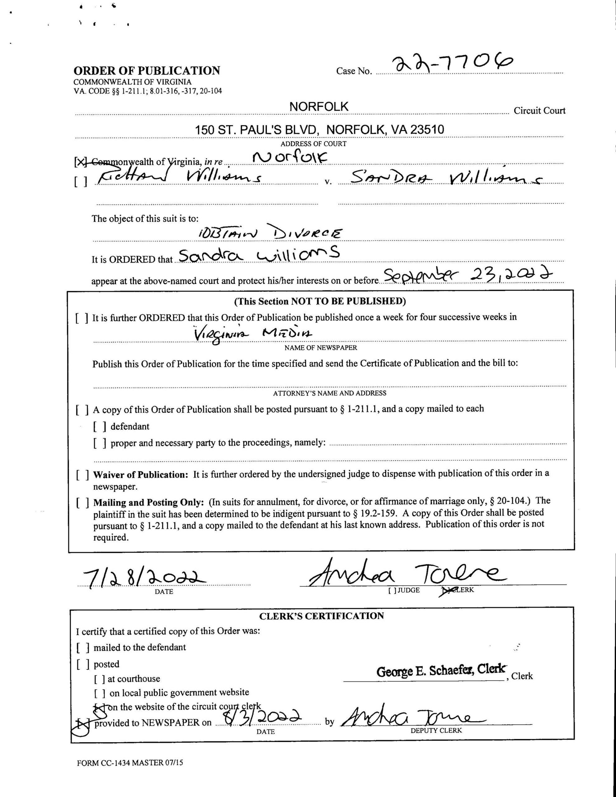 ORDER OF PUBLICATION CL22-7706