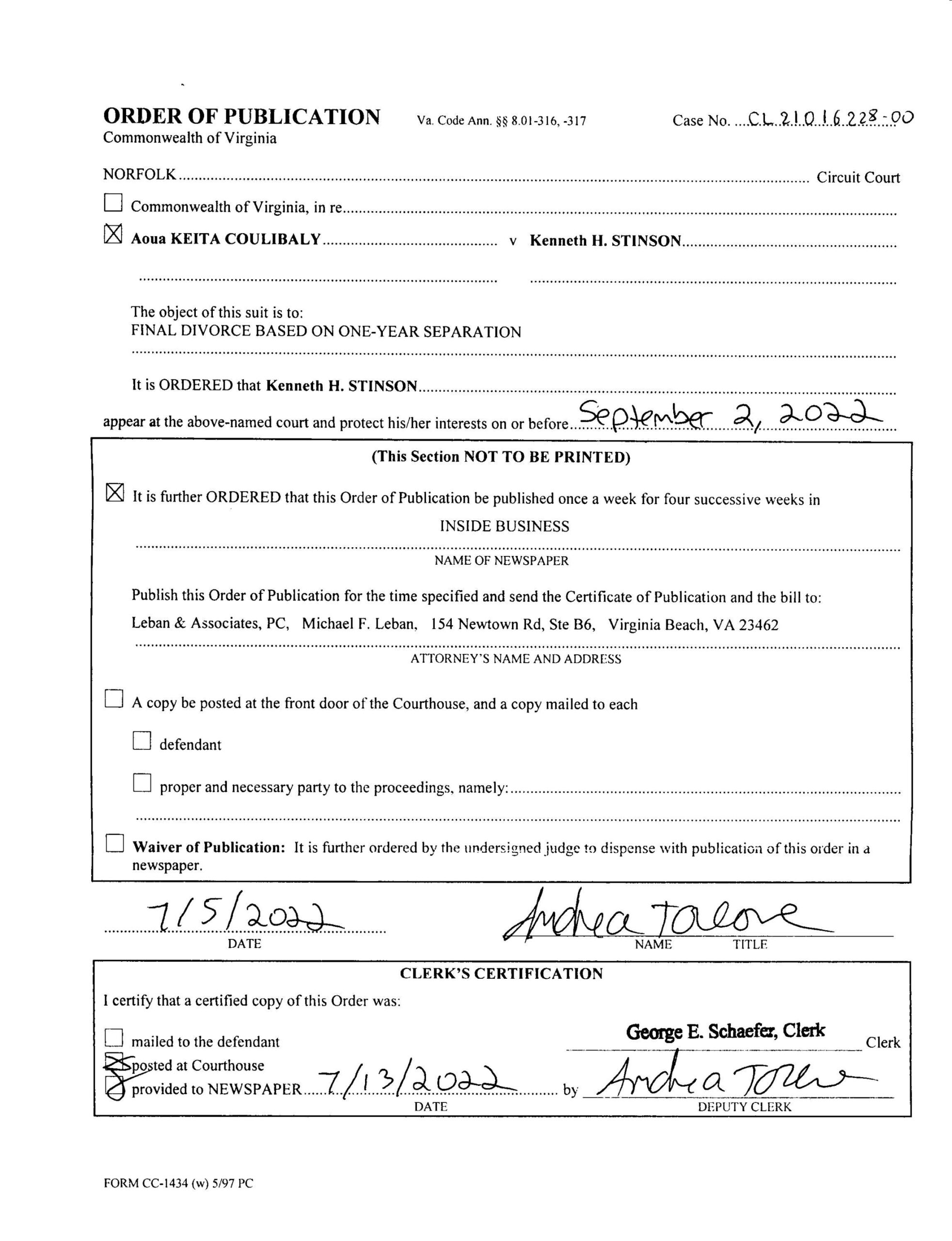 CL21-16228 Order of Publication