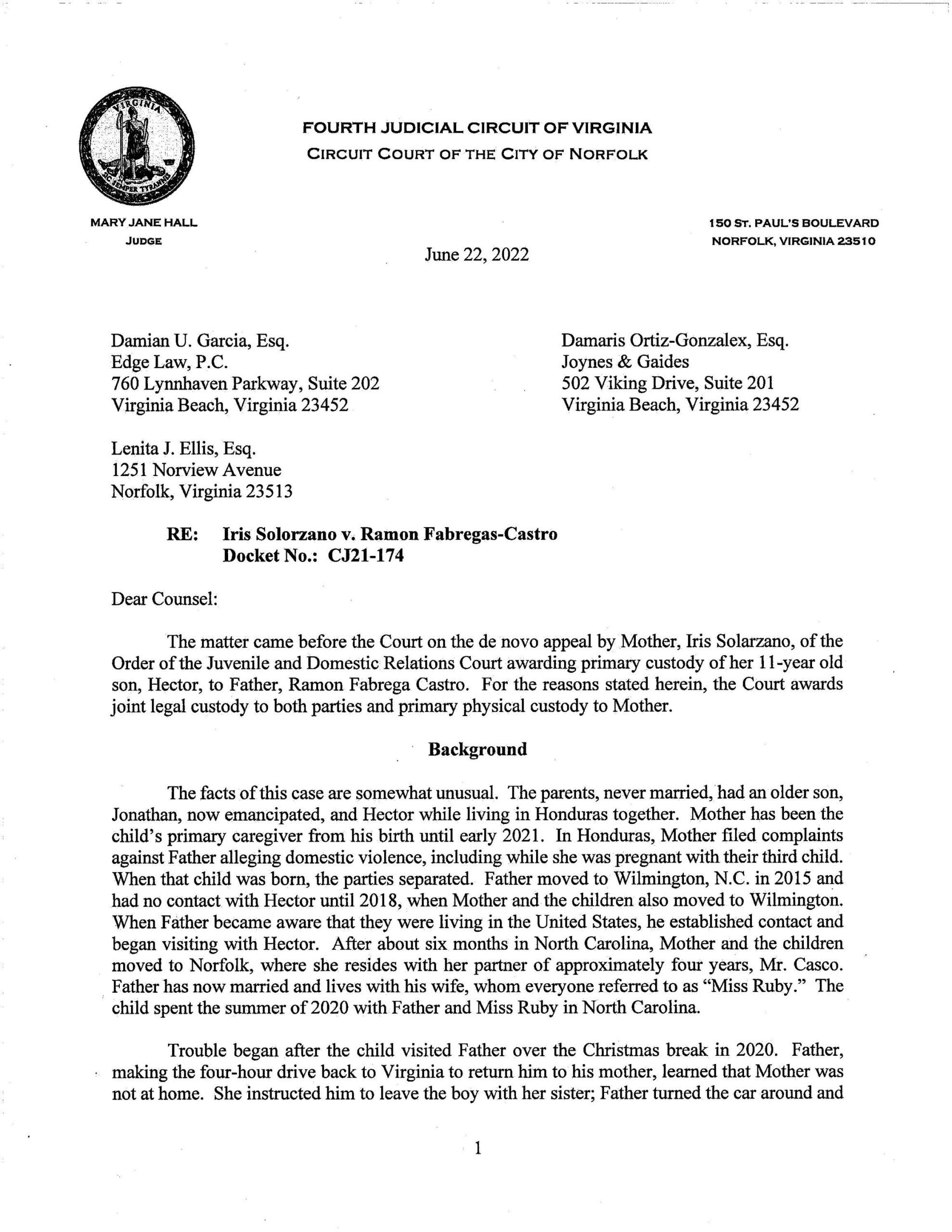 Iris Solorzano v. Ramon Fabregas-Castro