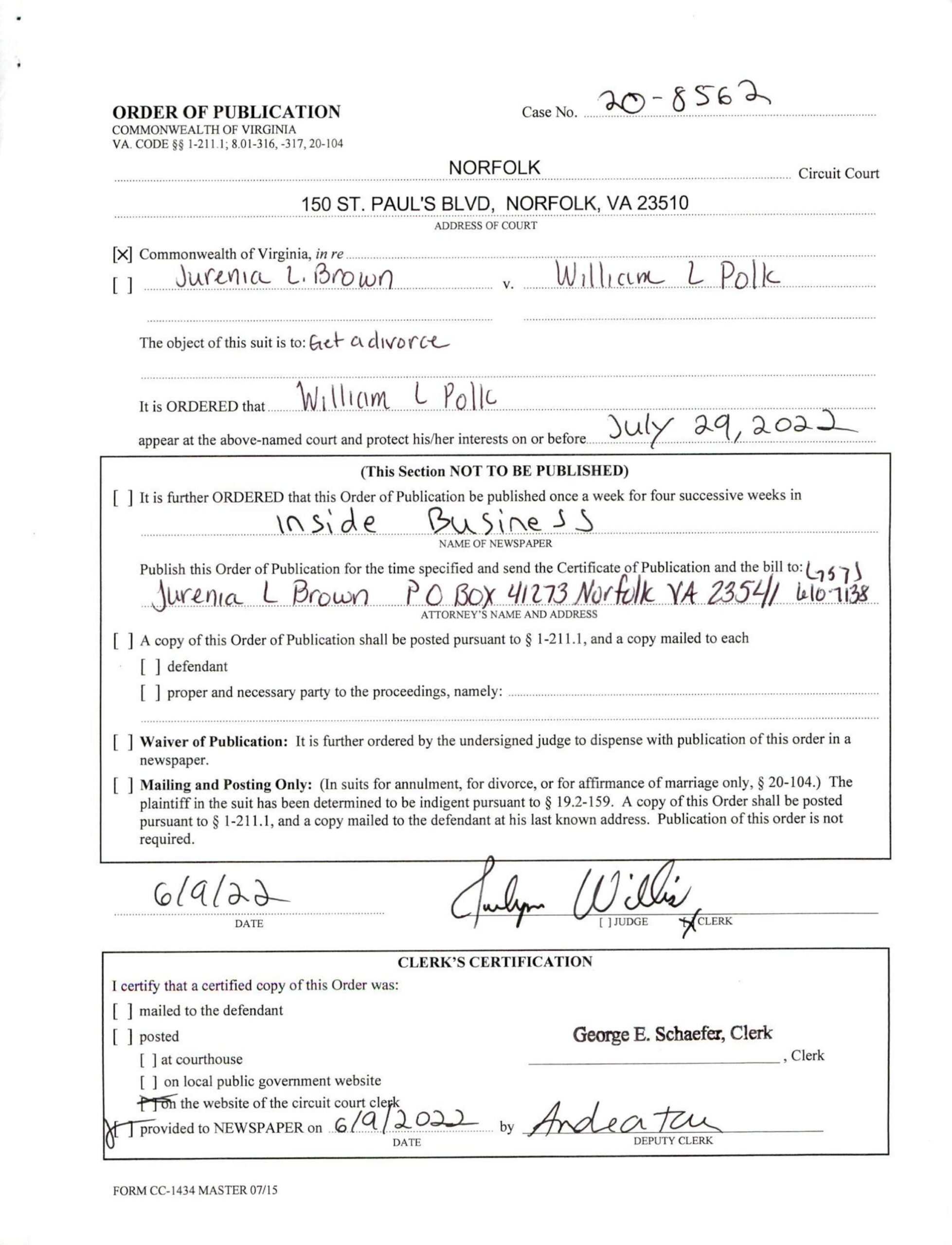 CL20-8562 Order of Publication