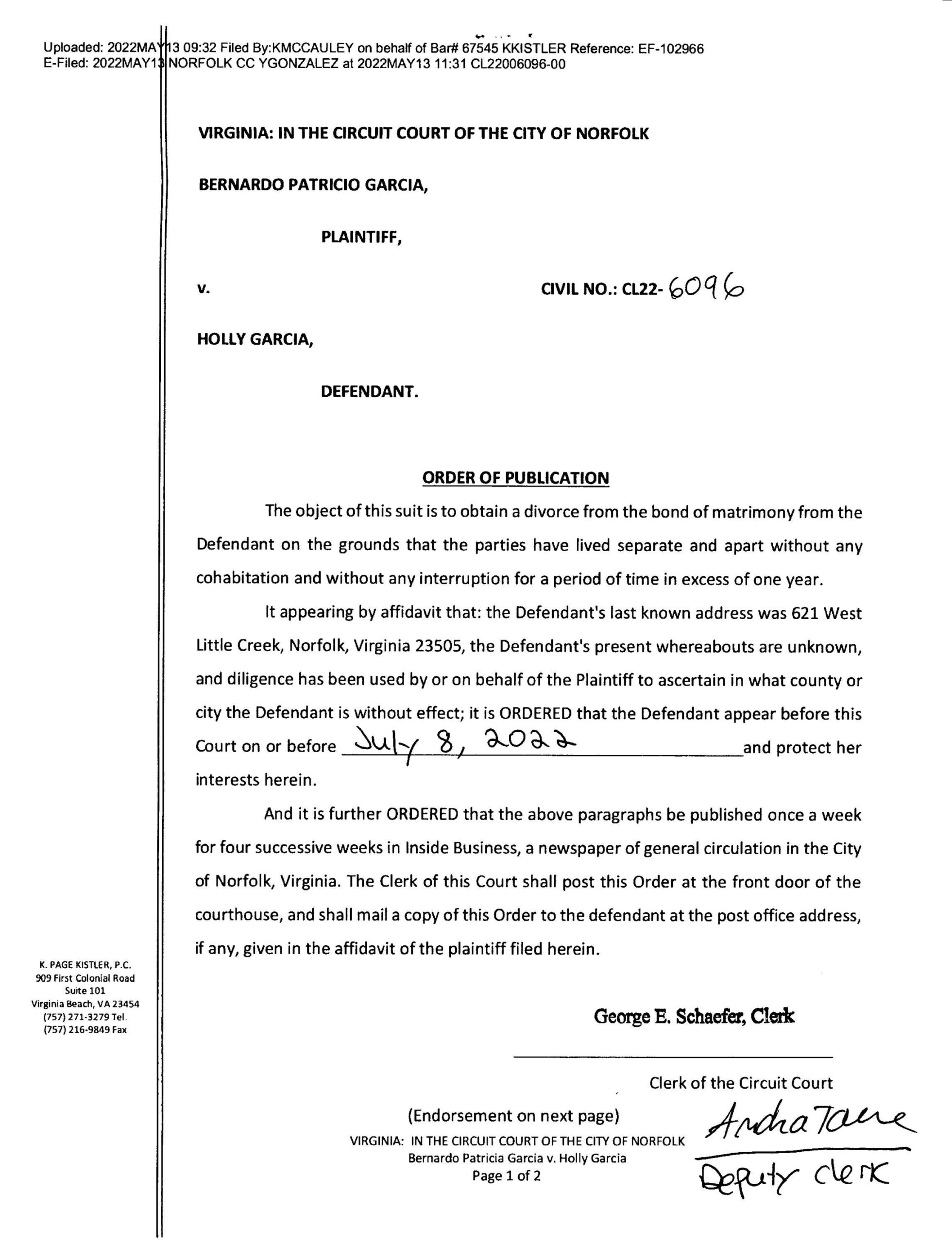 CL22-6096 ORDER OF PUBLICATION