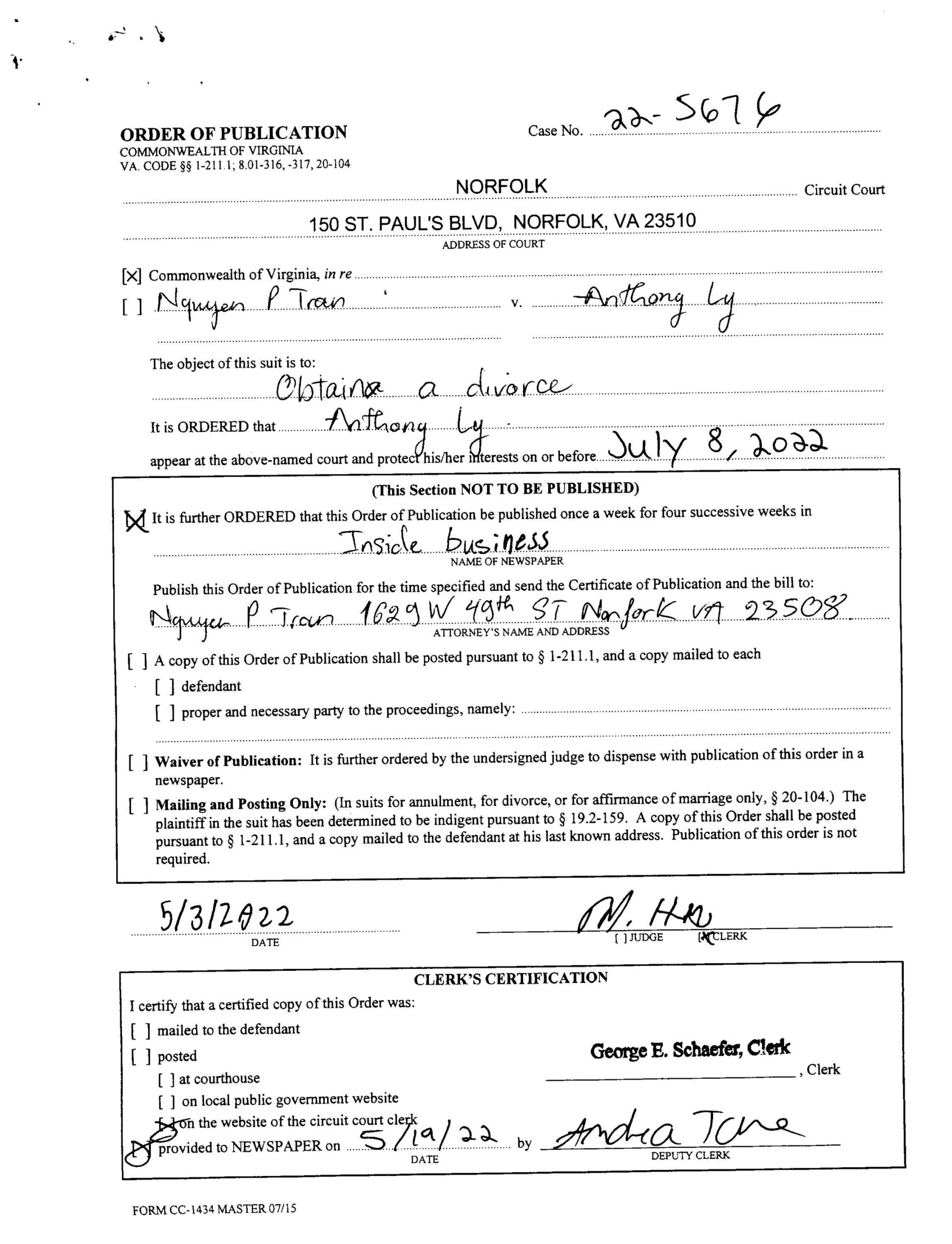 CL22-5676 Order of Publication