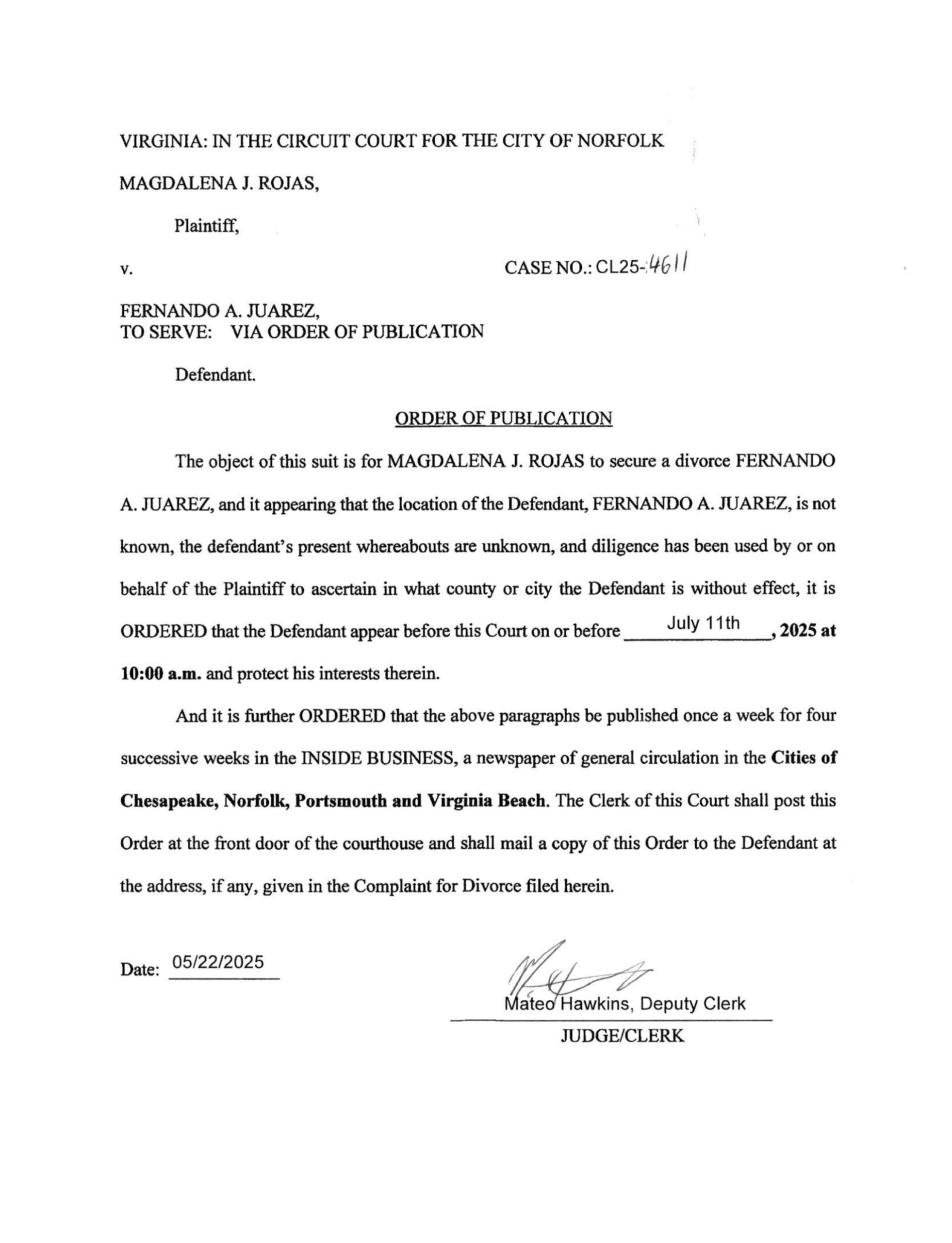 CL25-4611 Order of Publication