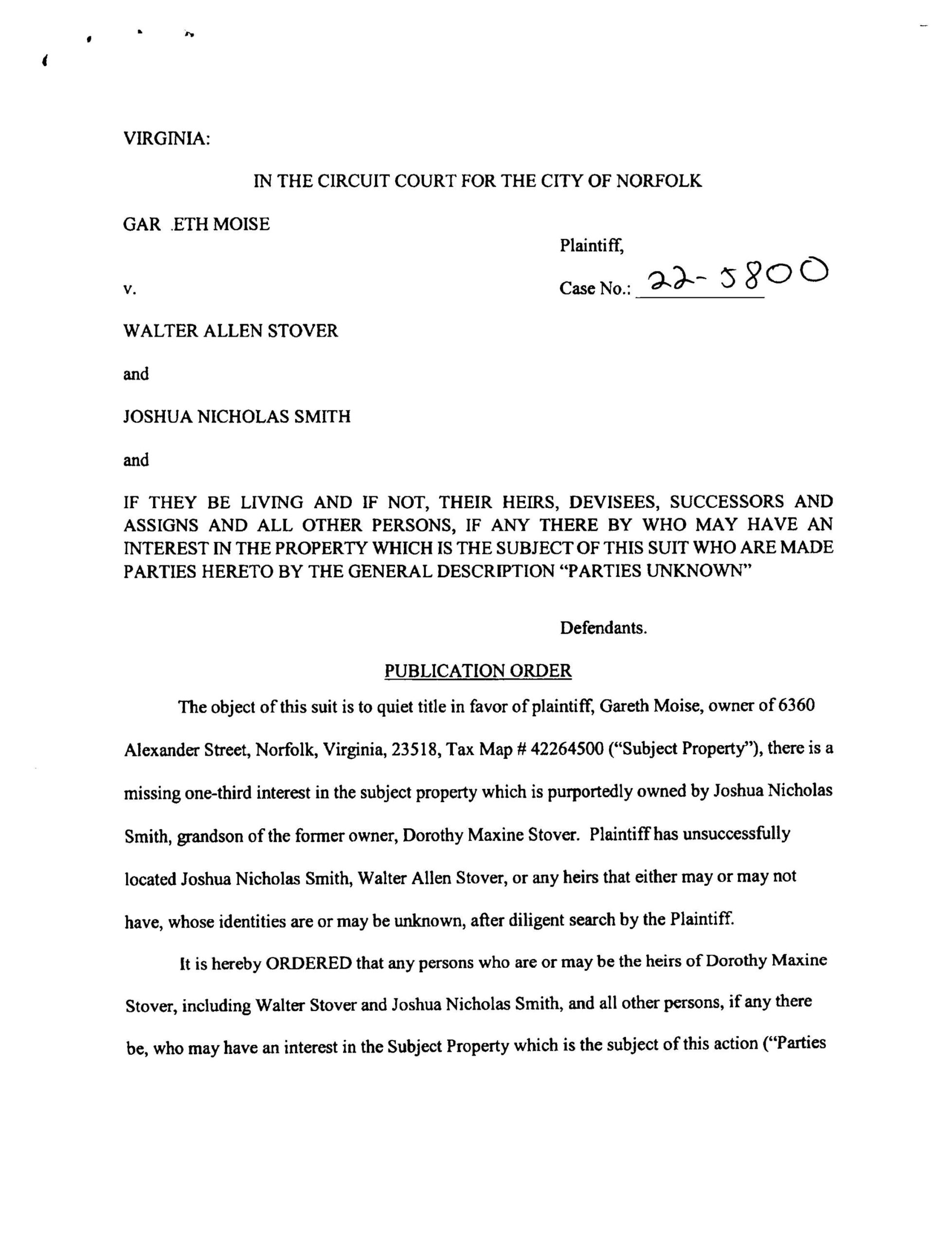 CL22-5800 ORDER OF PUBLICATION