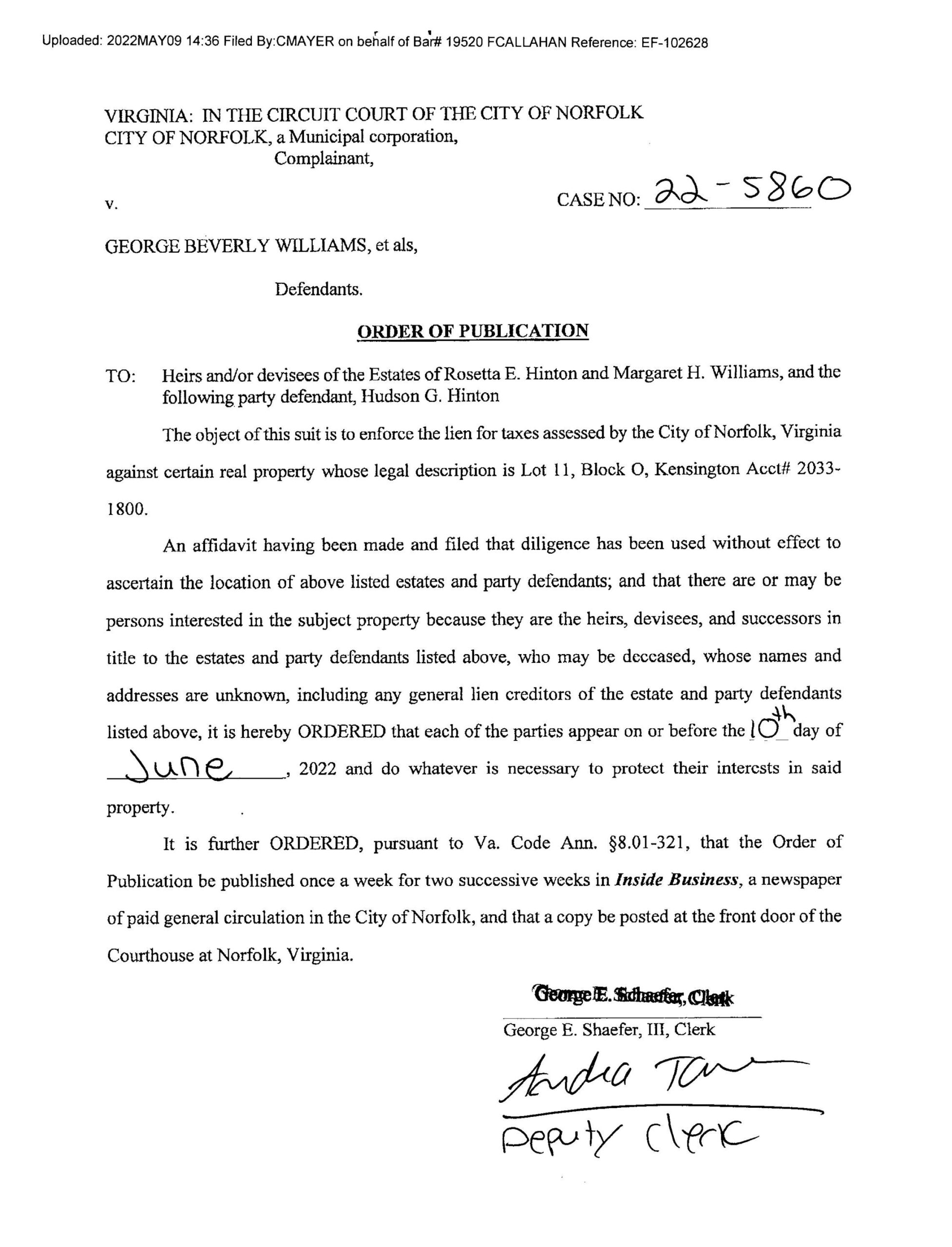 CL22-5860 ORDER OF PUBLICATION