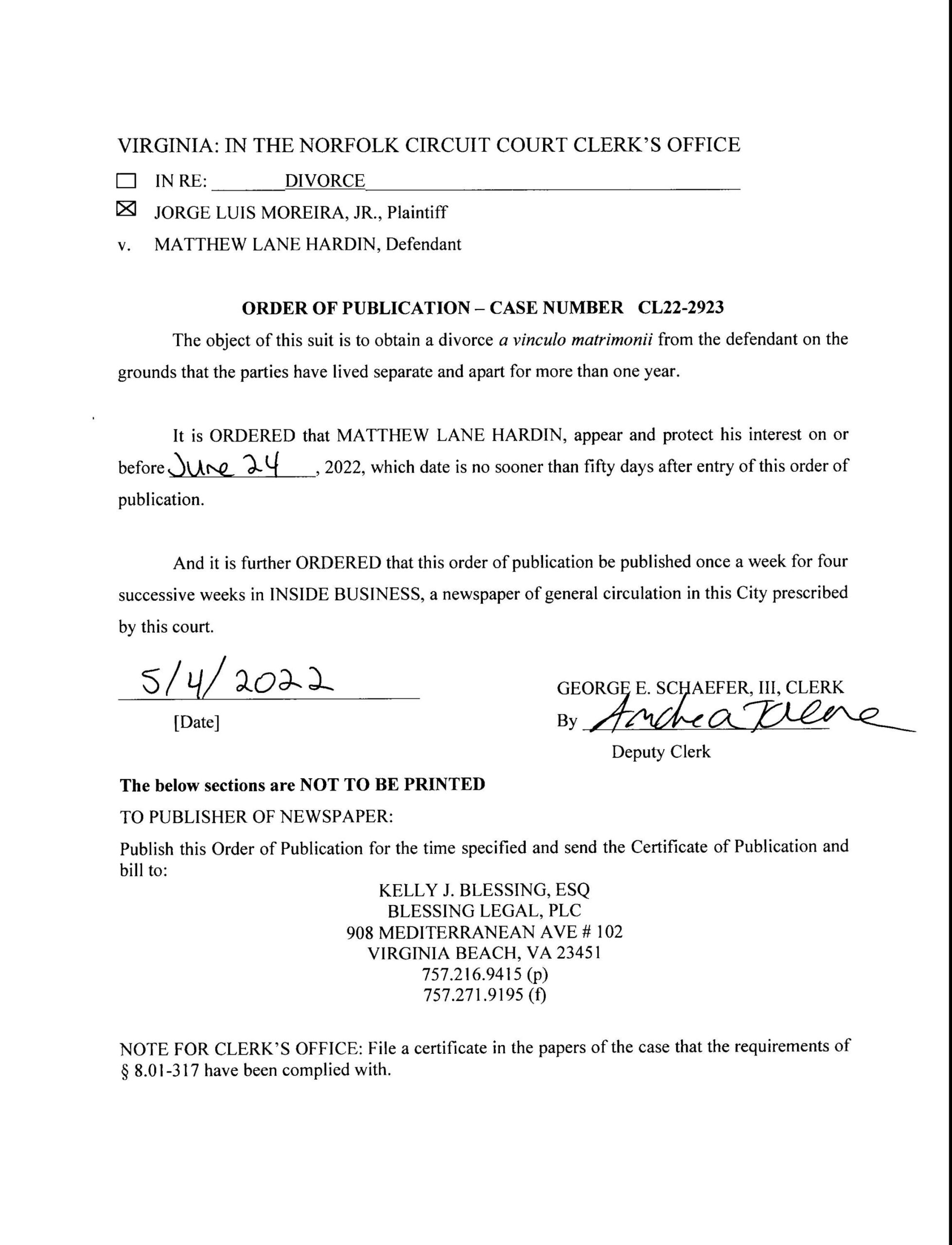CL22-2923 Order of Publication