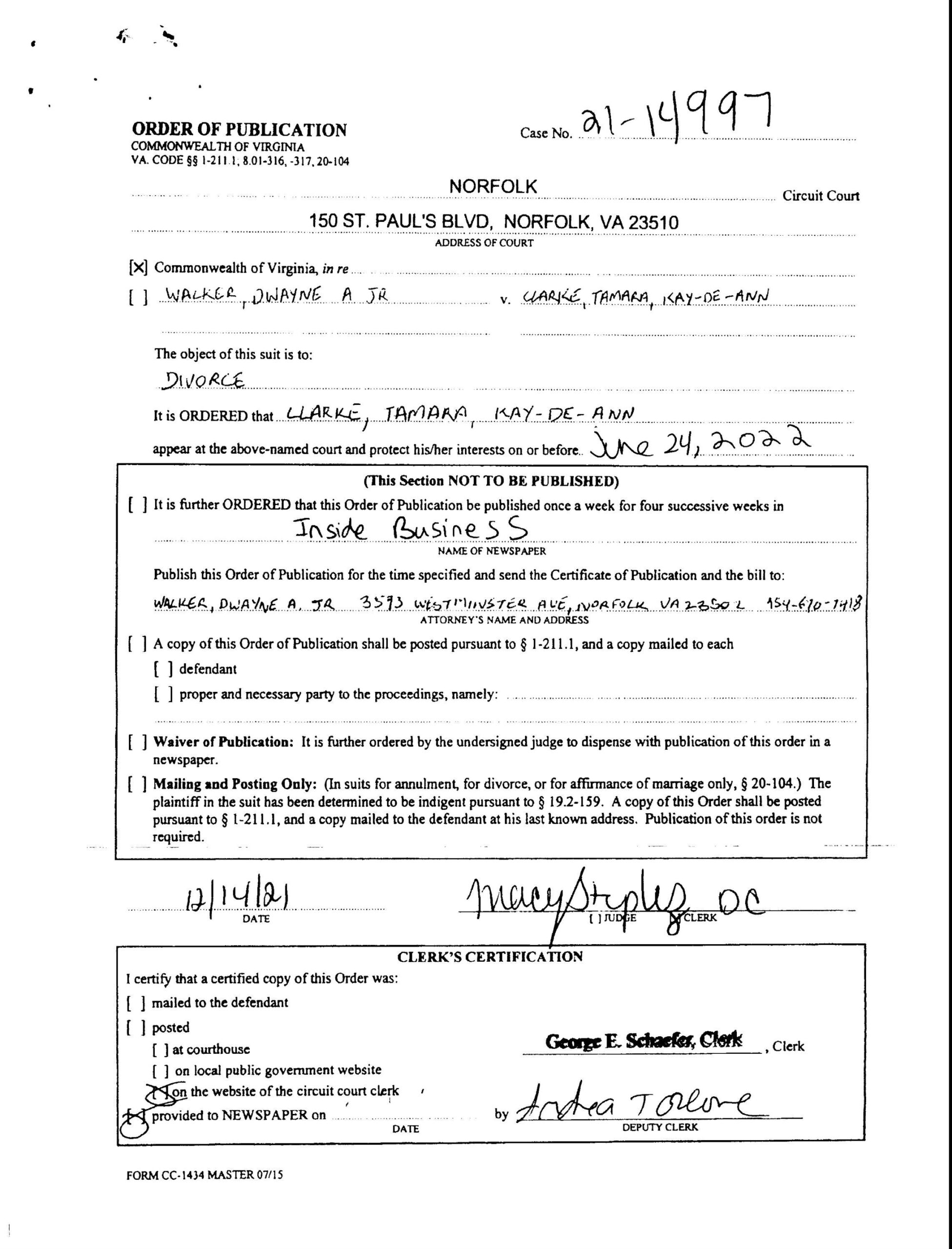 CL21-14997 Order of Publication