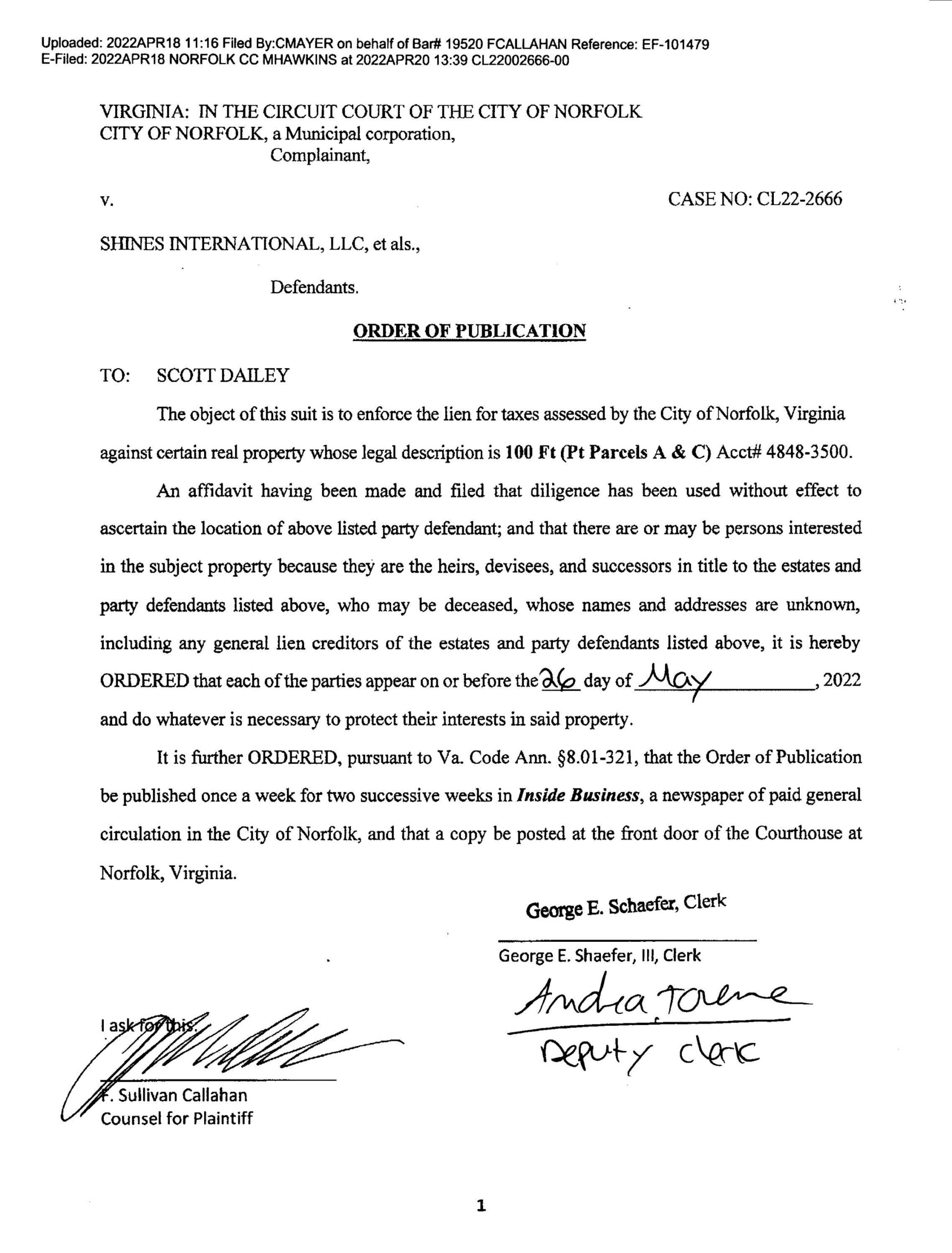 CL22-2666 ORDER OF PUBLICATION