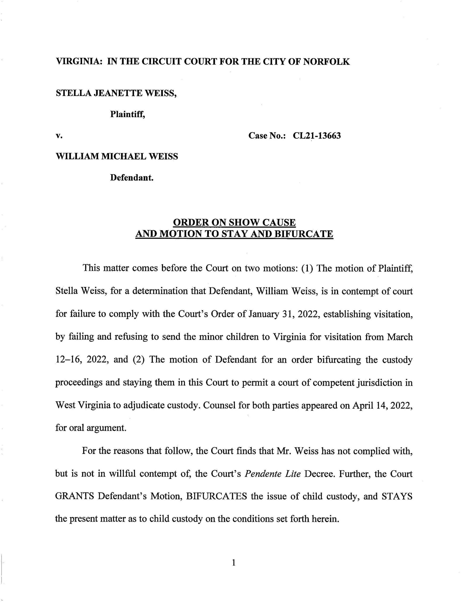 Stella Jeanette Weiss v. William Michael Weiss