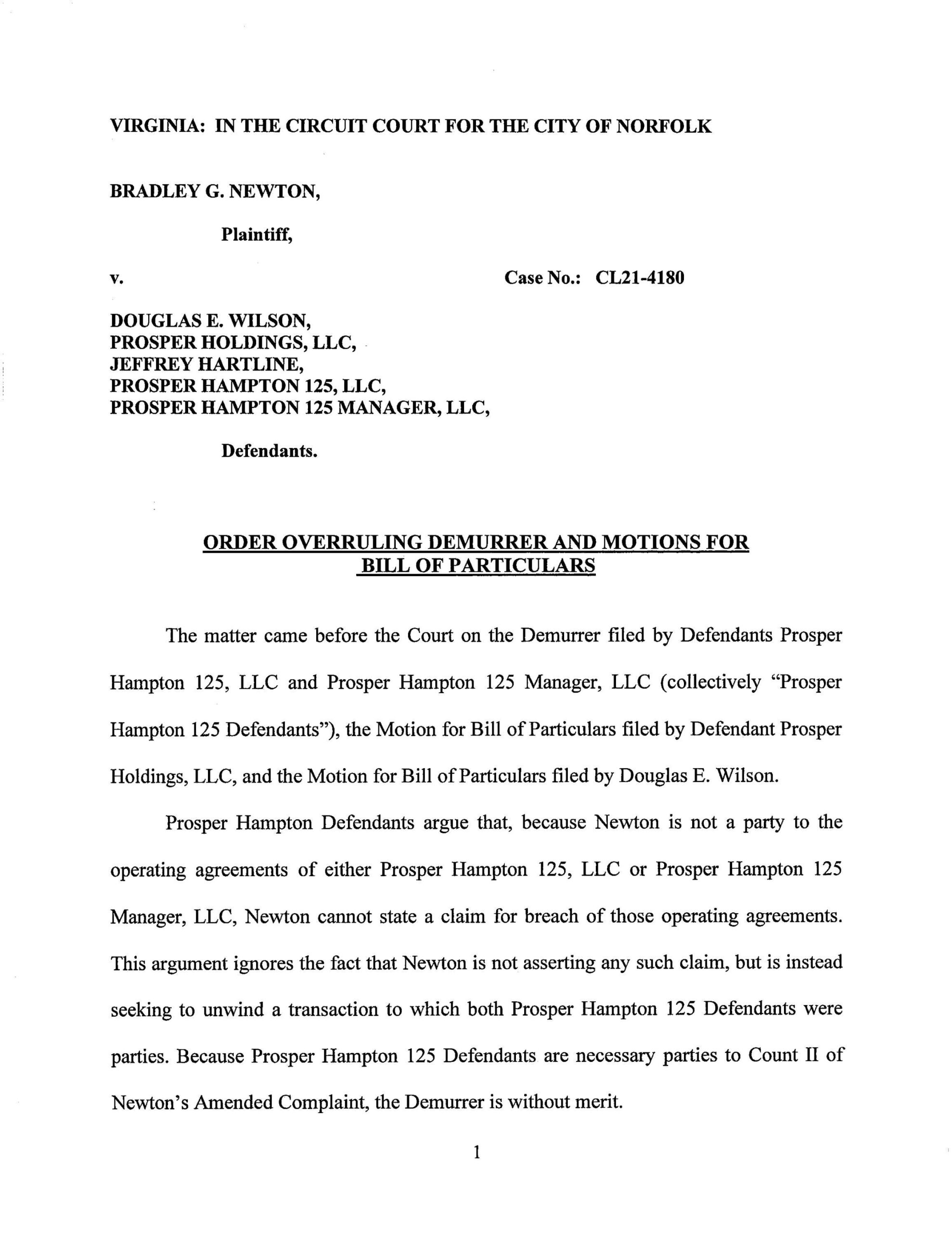Newton v. Wilson, Prosper Holdings, LLC