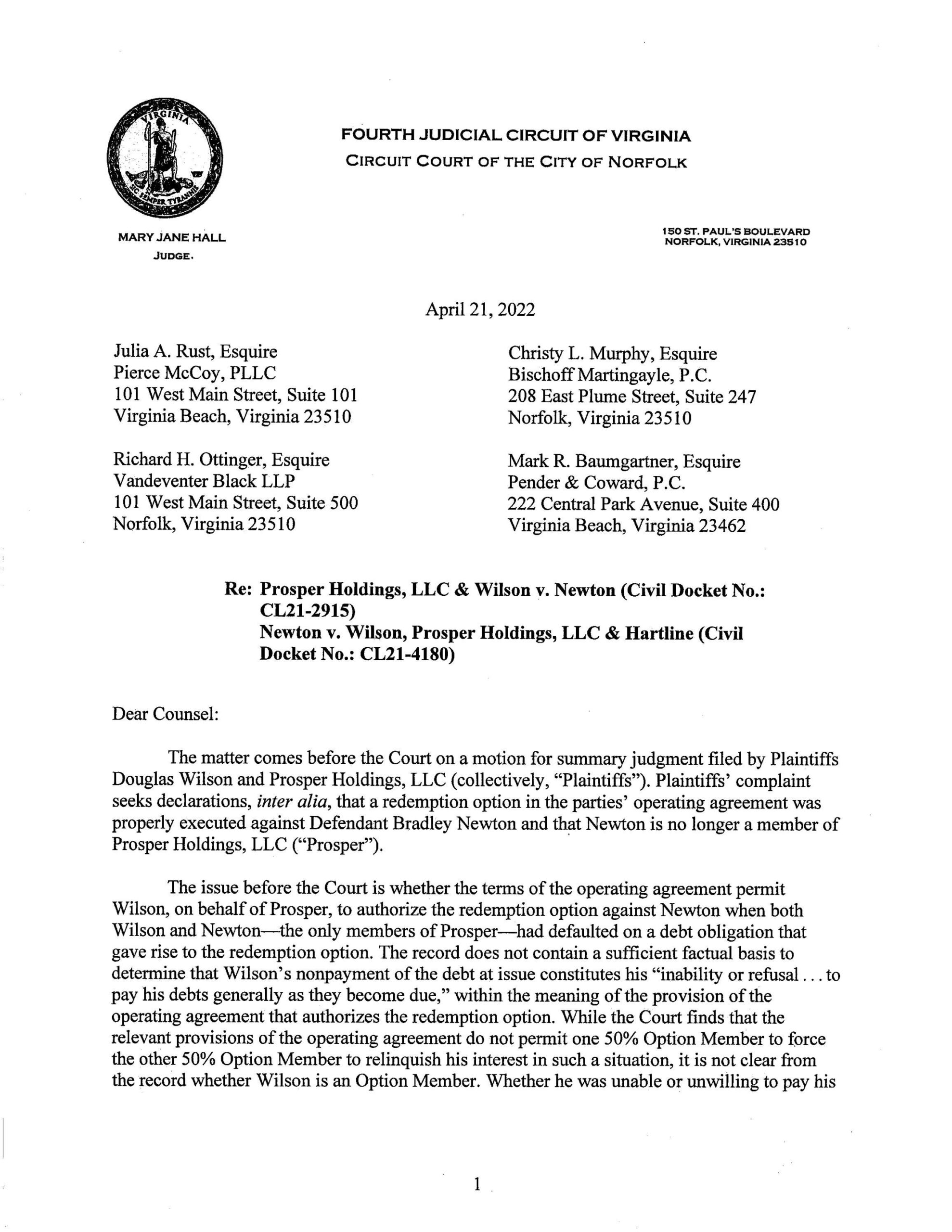 Prosper Holdings, LLC & Wilson v. Newton