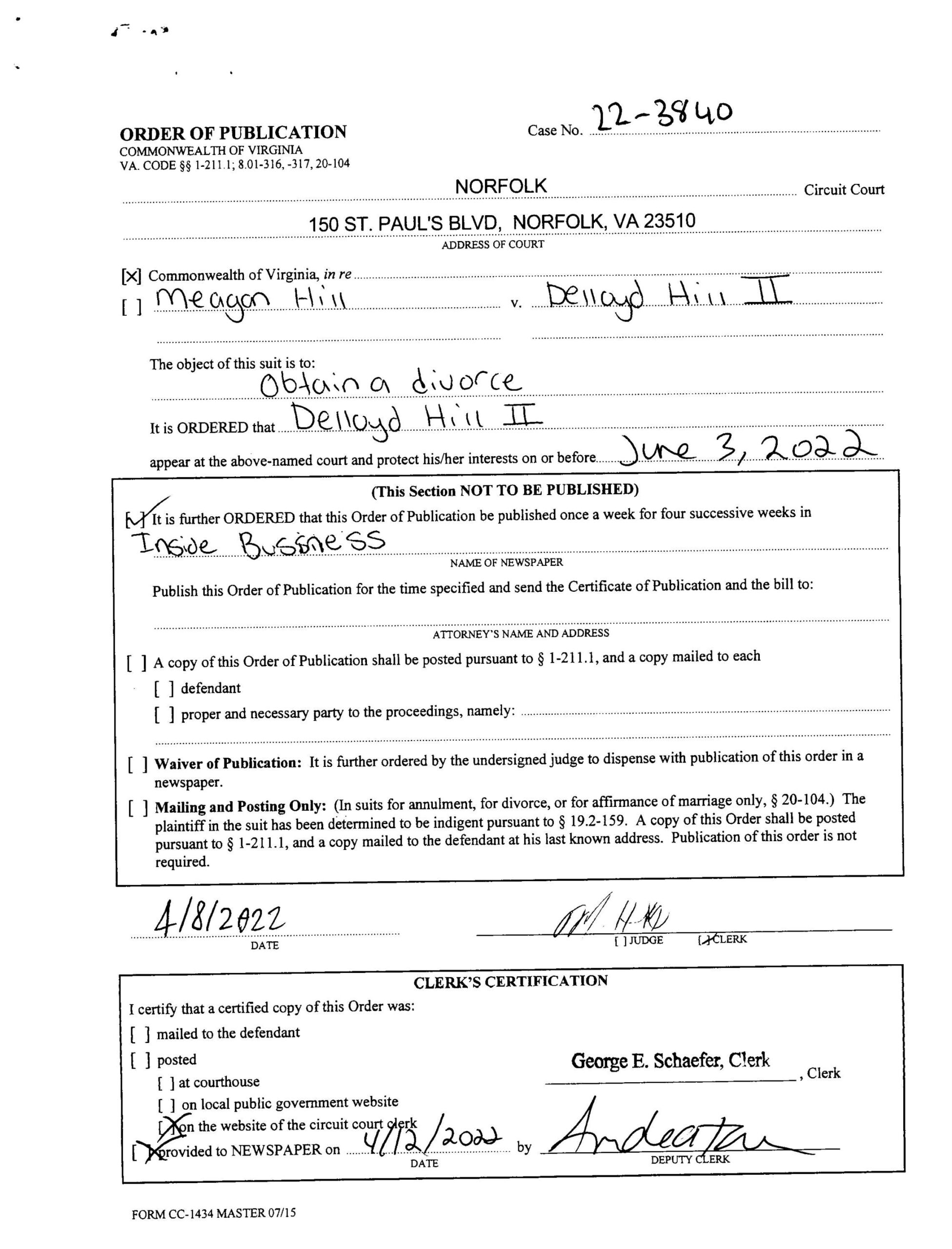 CL22-3840 Order of Publication