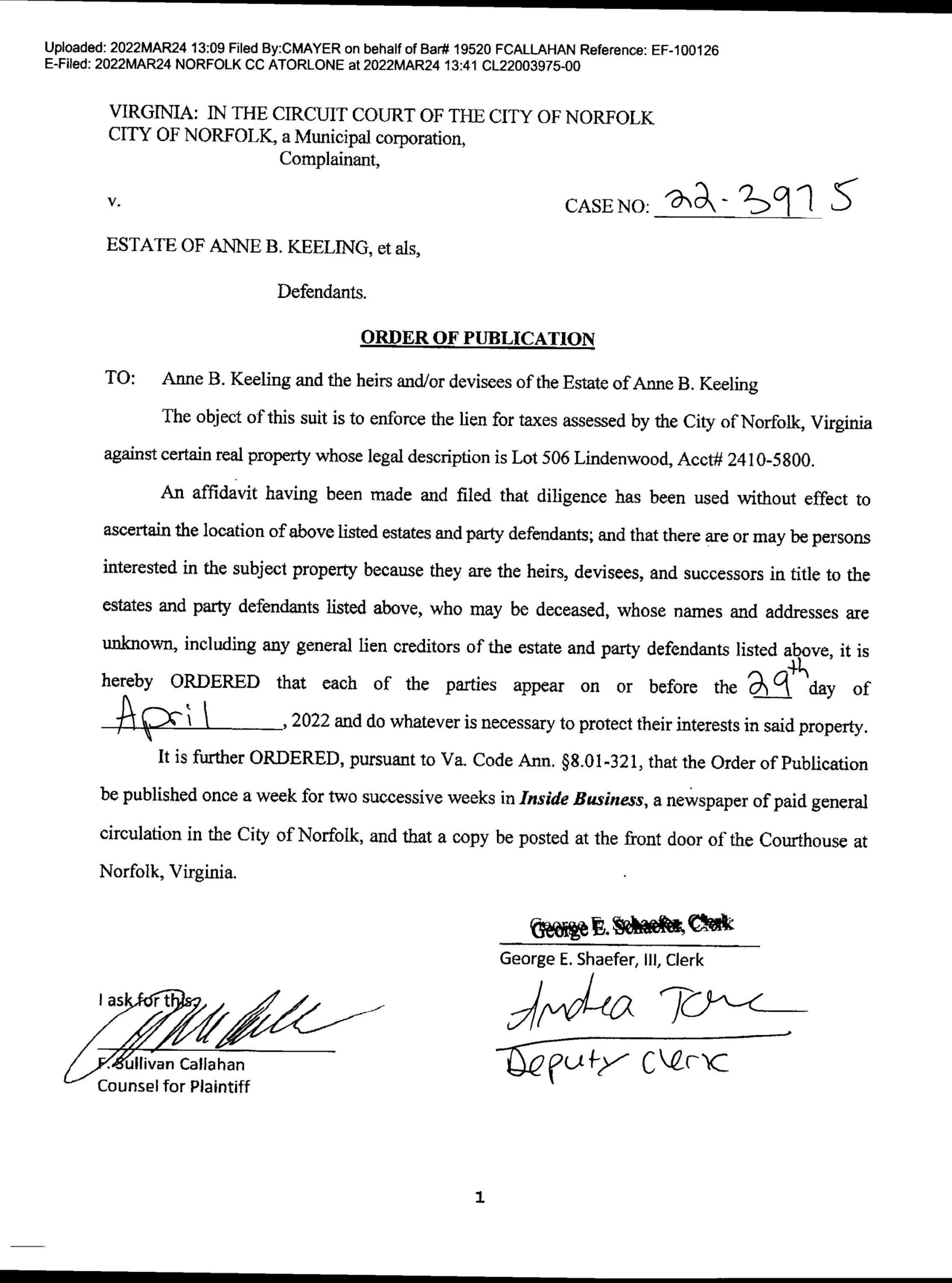 CL22-3975 Order of Publication