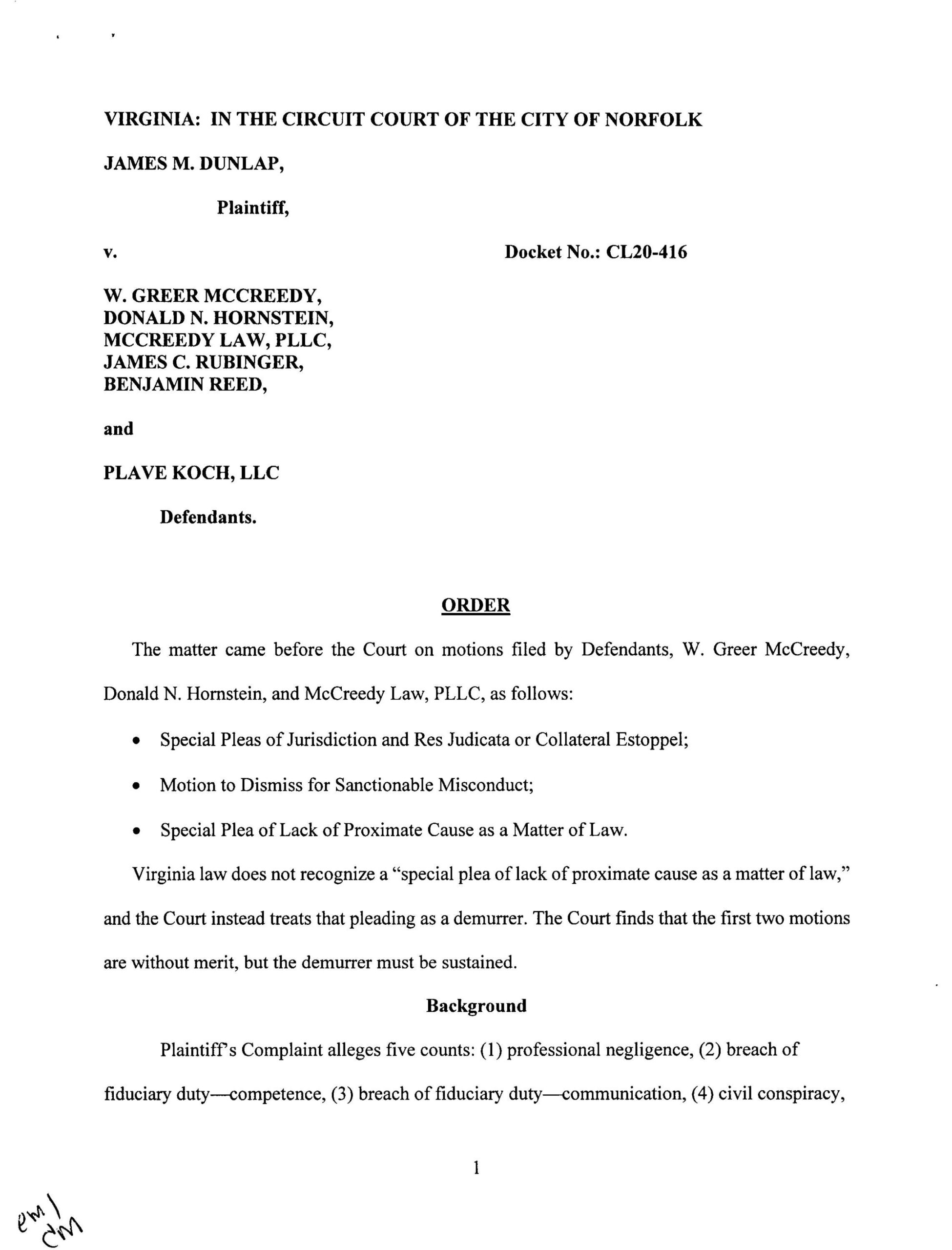James M. Dunlap v. McCreedy, et al.