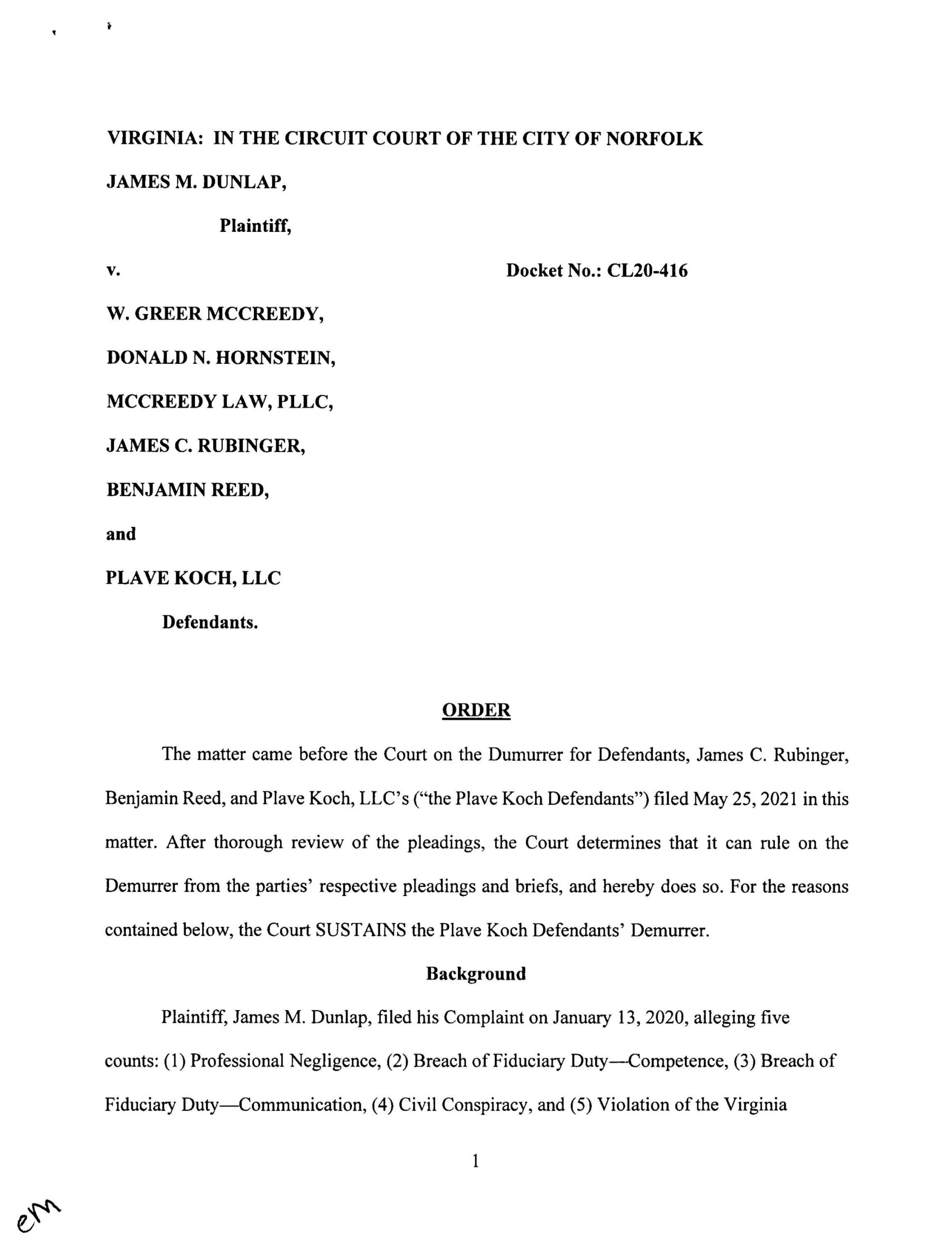 James M. Dunlap v. McCreedy, et al.