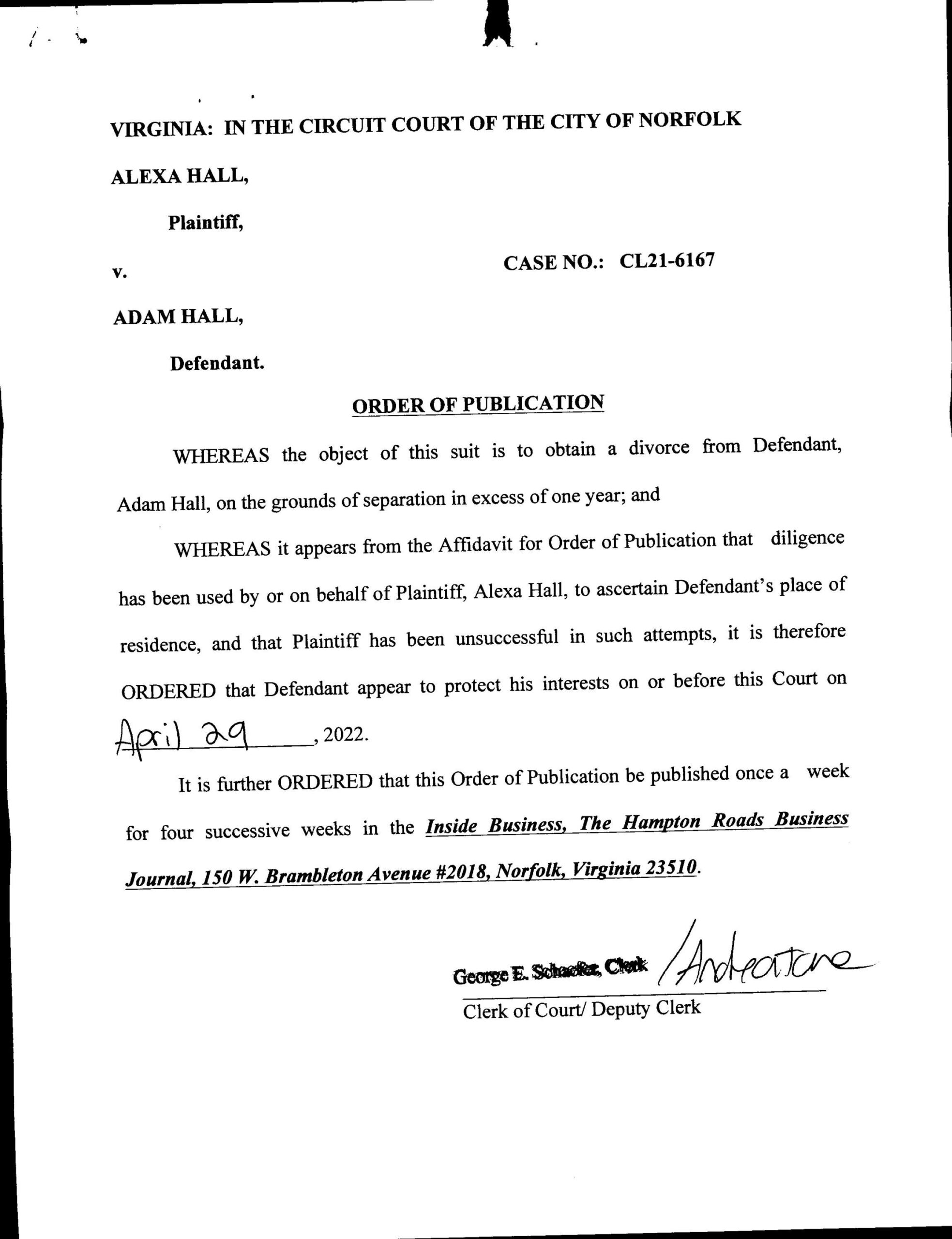 CL21-6167 Order of Publication