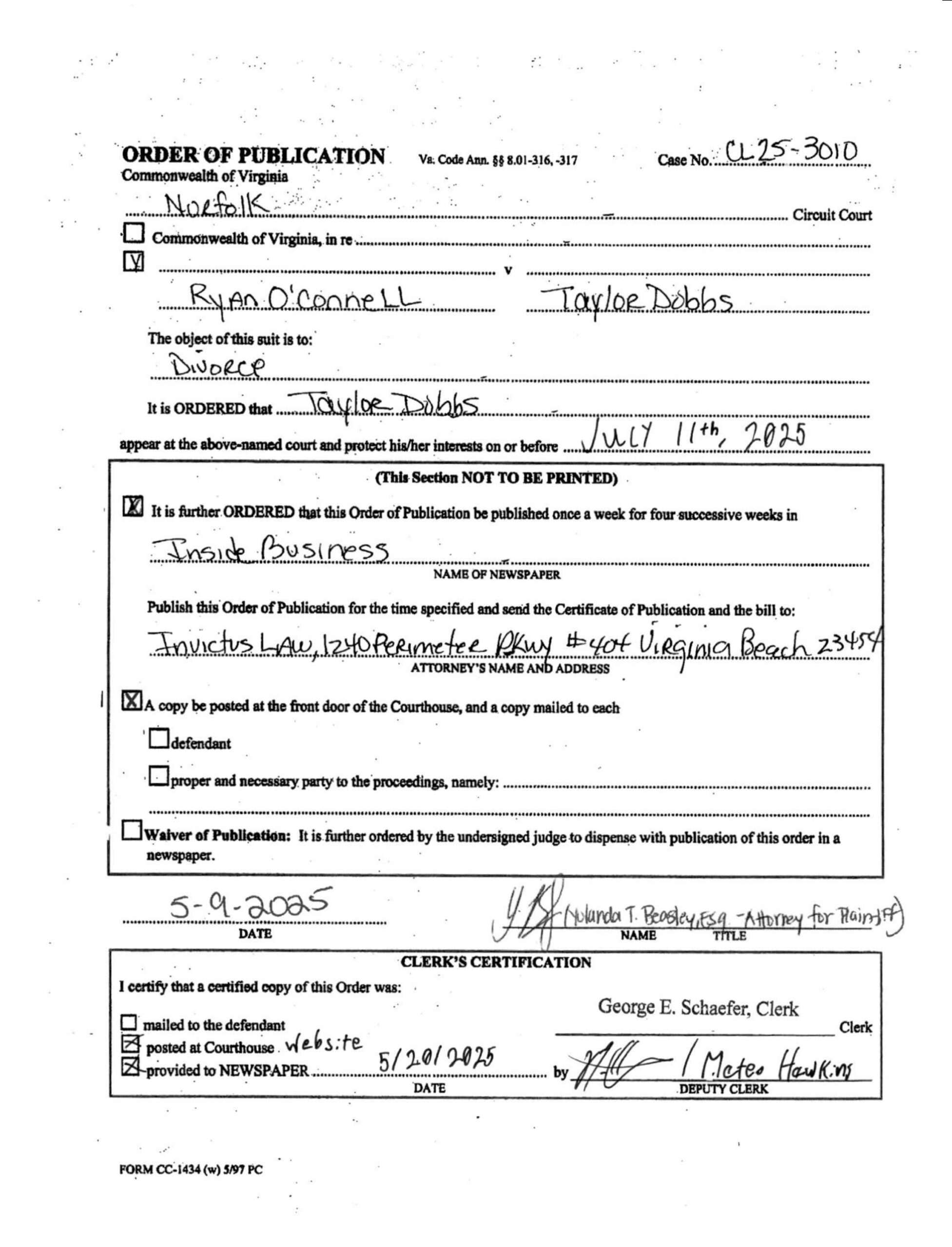 CL25-3010 Order of Publication