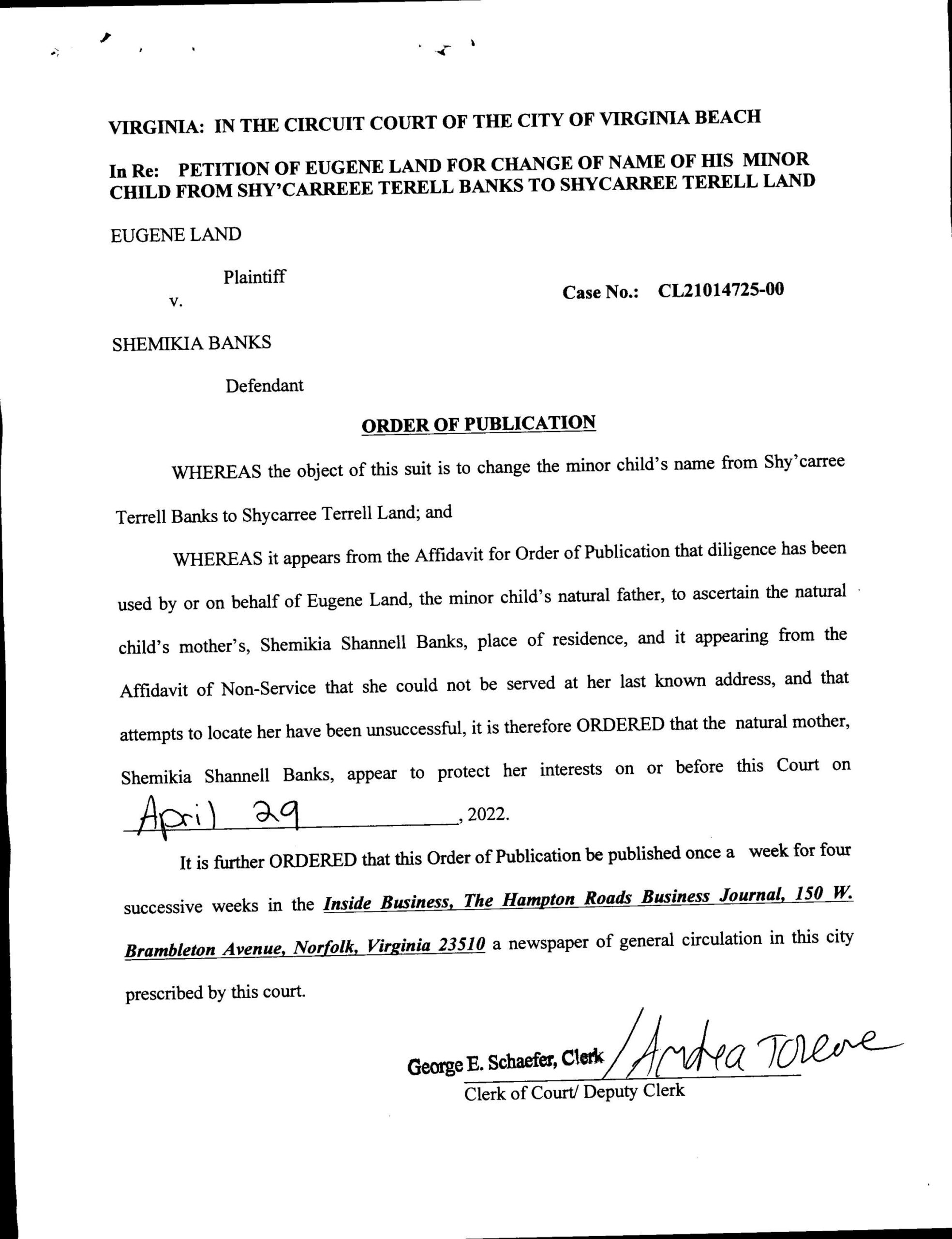 CL21-14725 Order of Publication