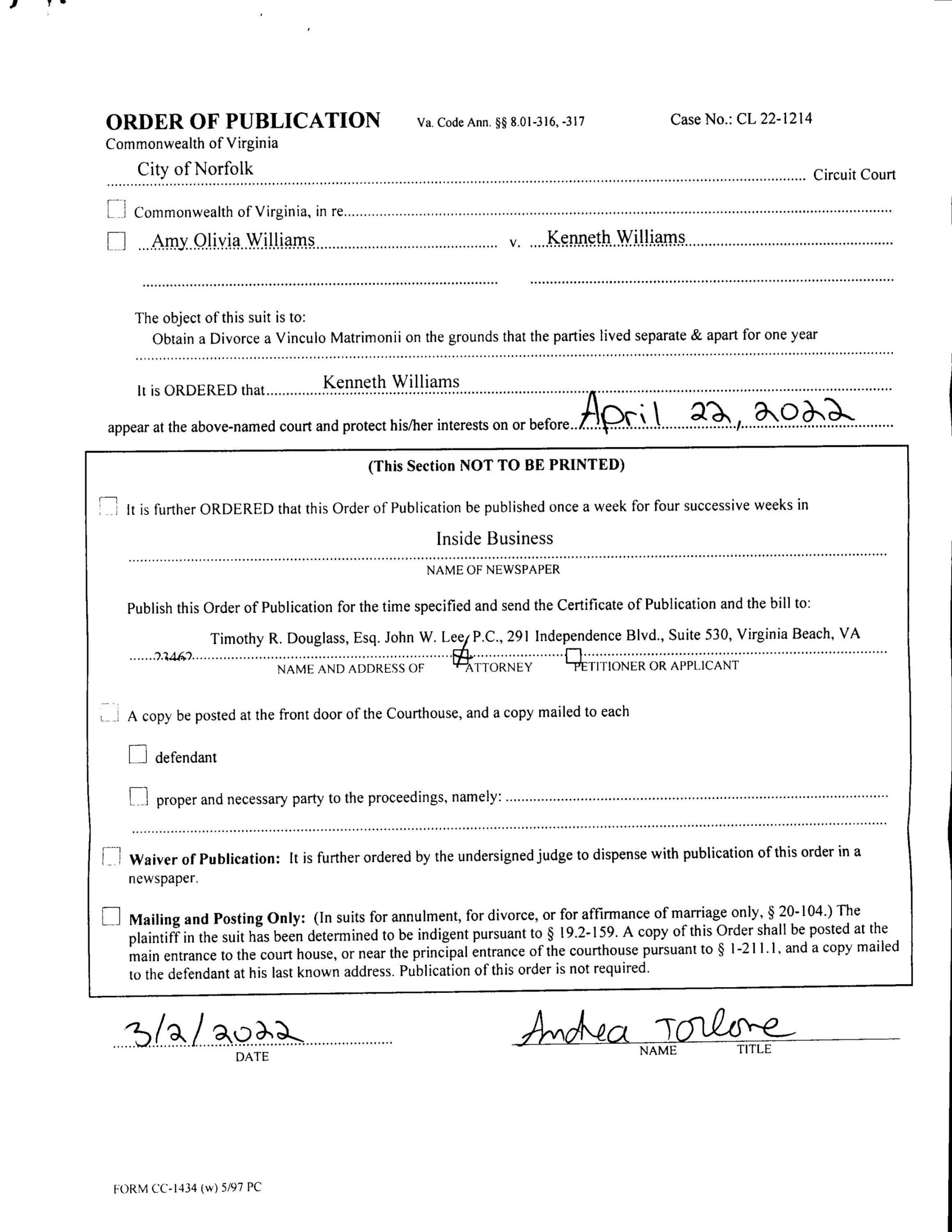 CL22-1214 Order Of Publication