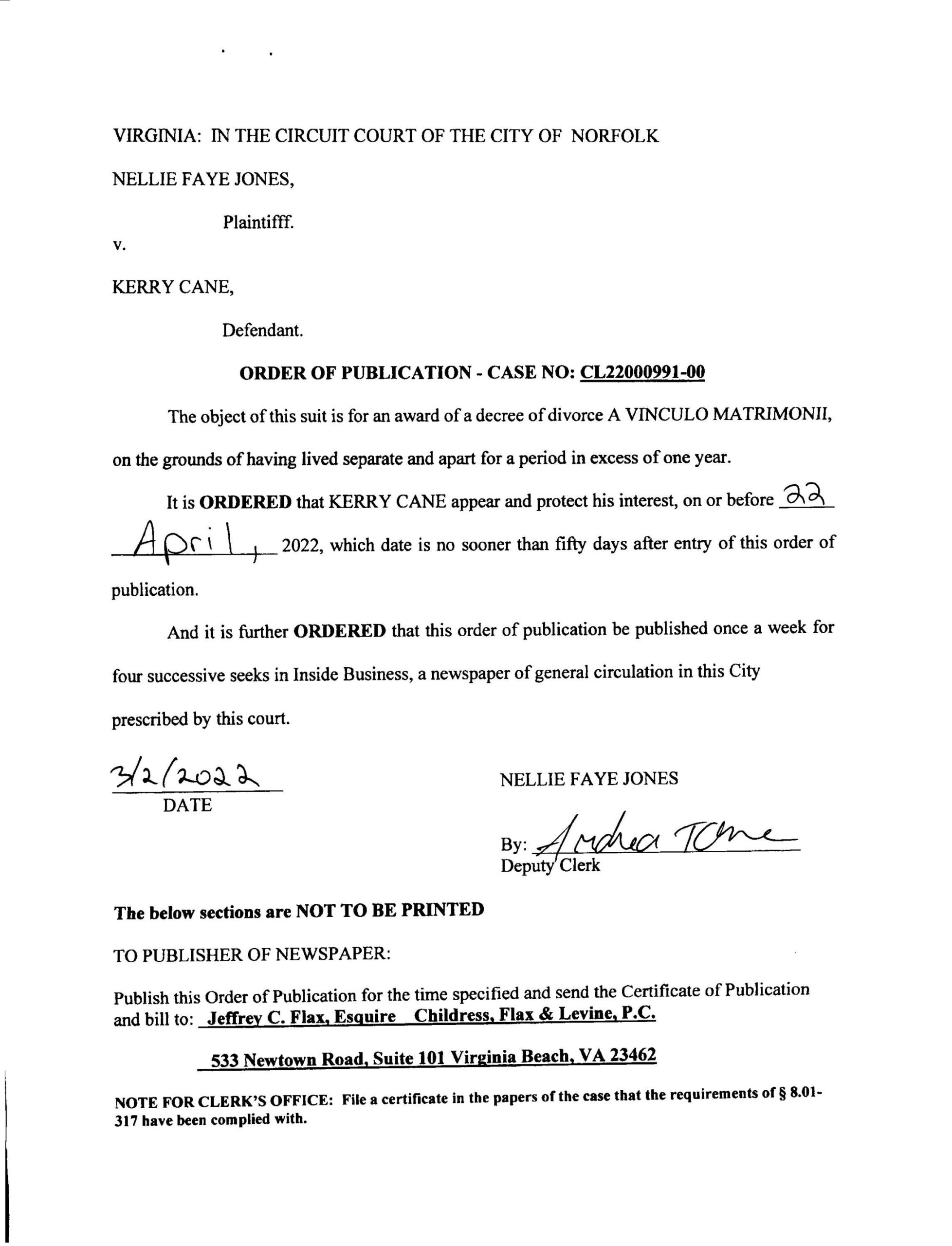 CL22-991 Order Of Publication