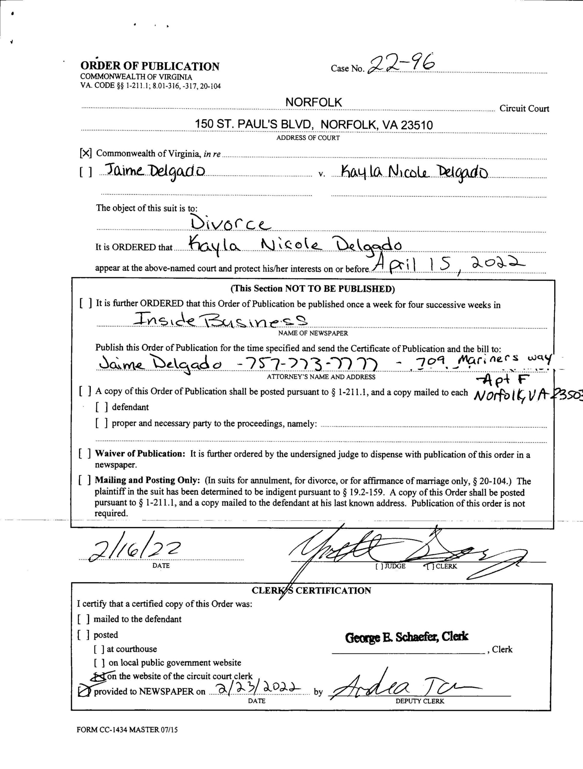 CL22-96 Order of Publication