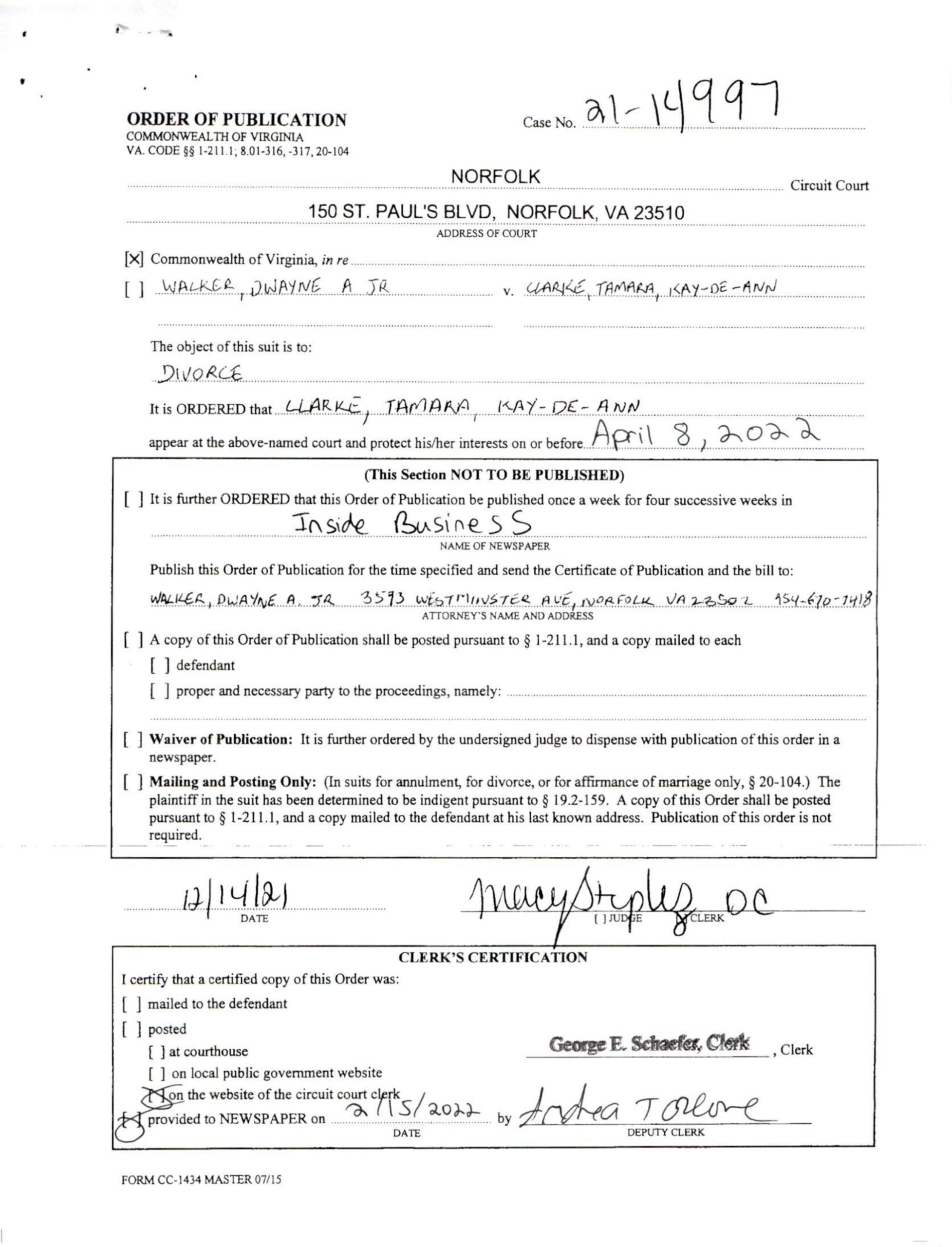 CL21-14997 Order of Publication