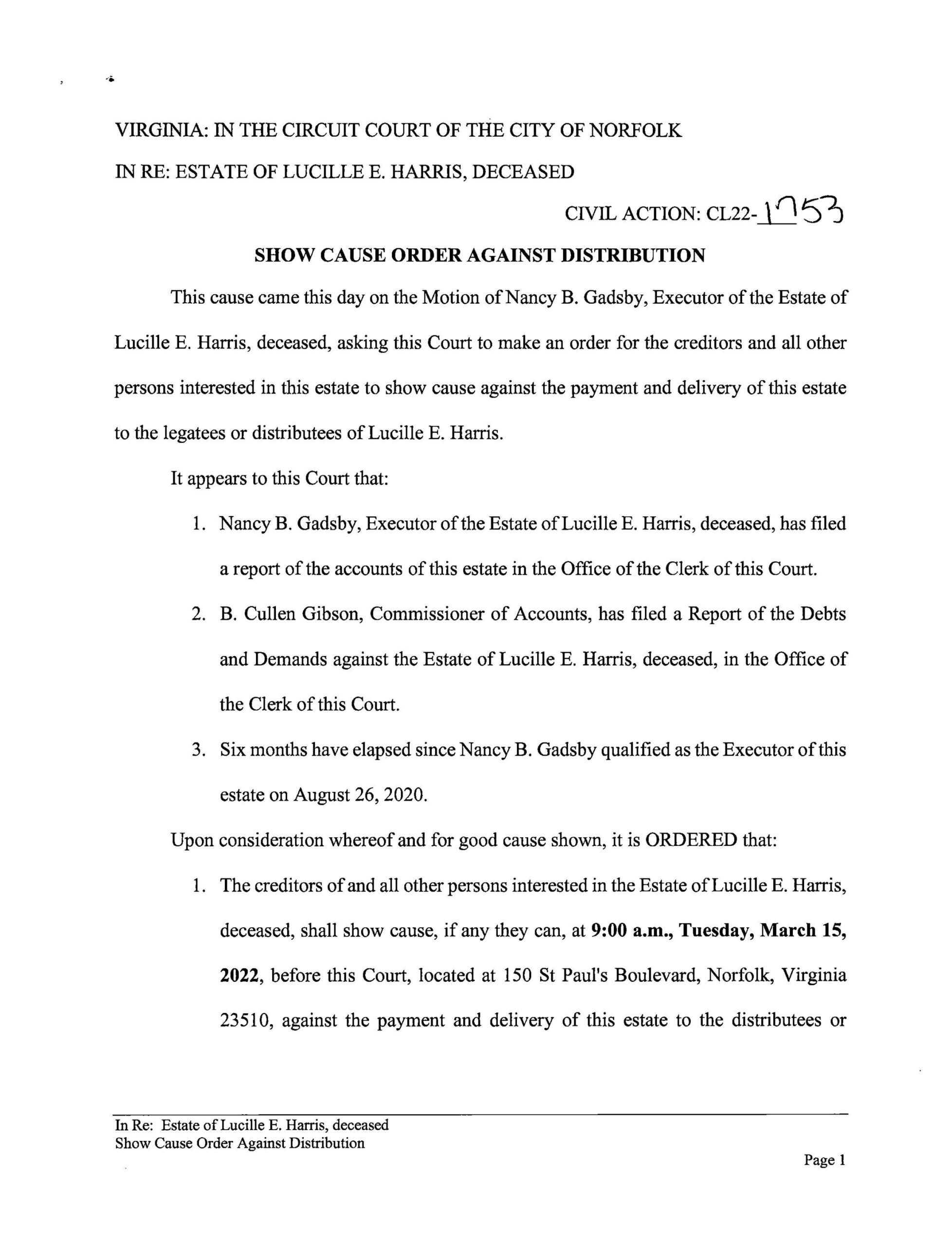 CL22-1753 Show Cause Order