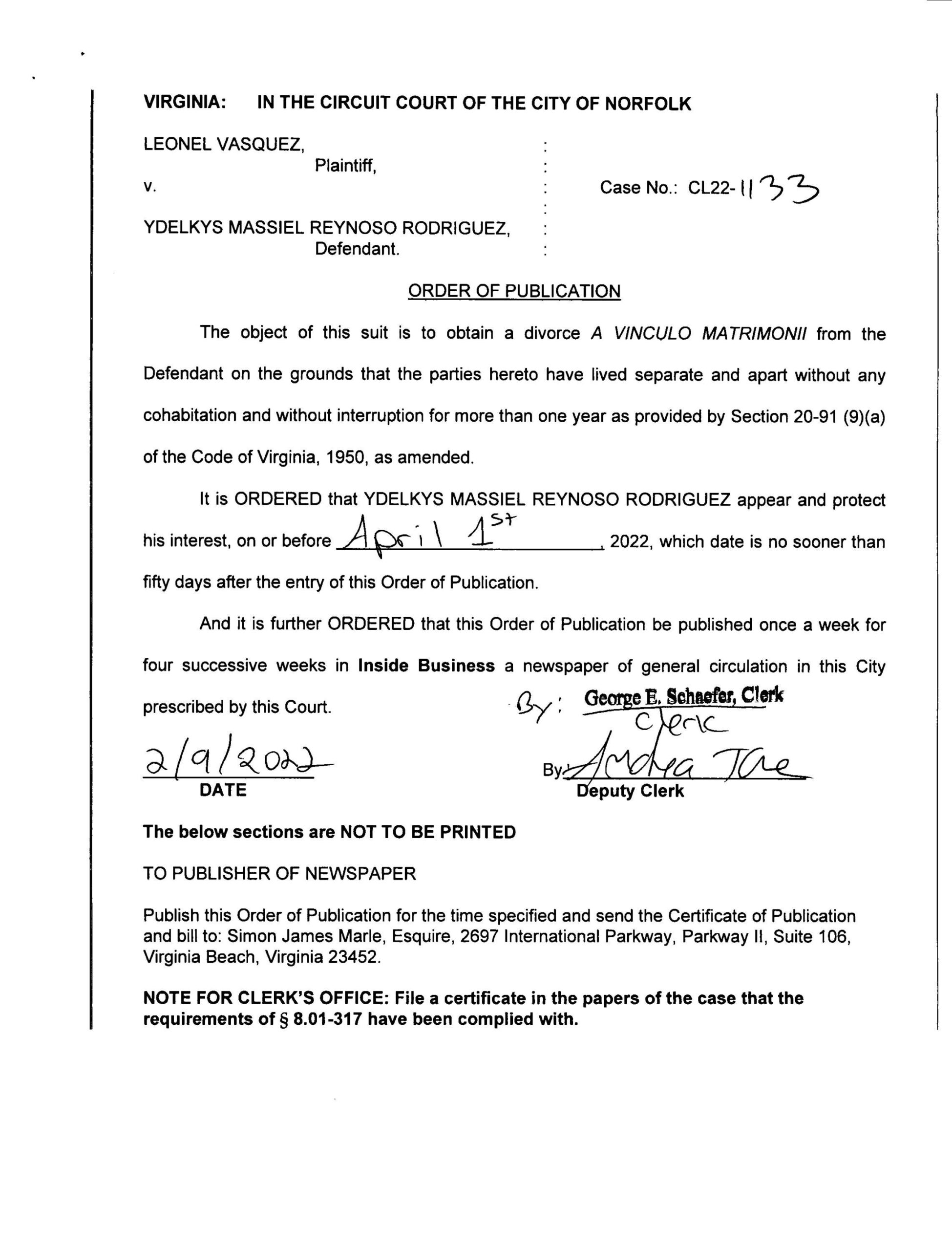CL22-1133 Order of Publication