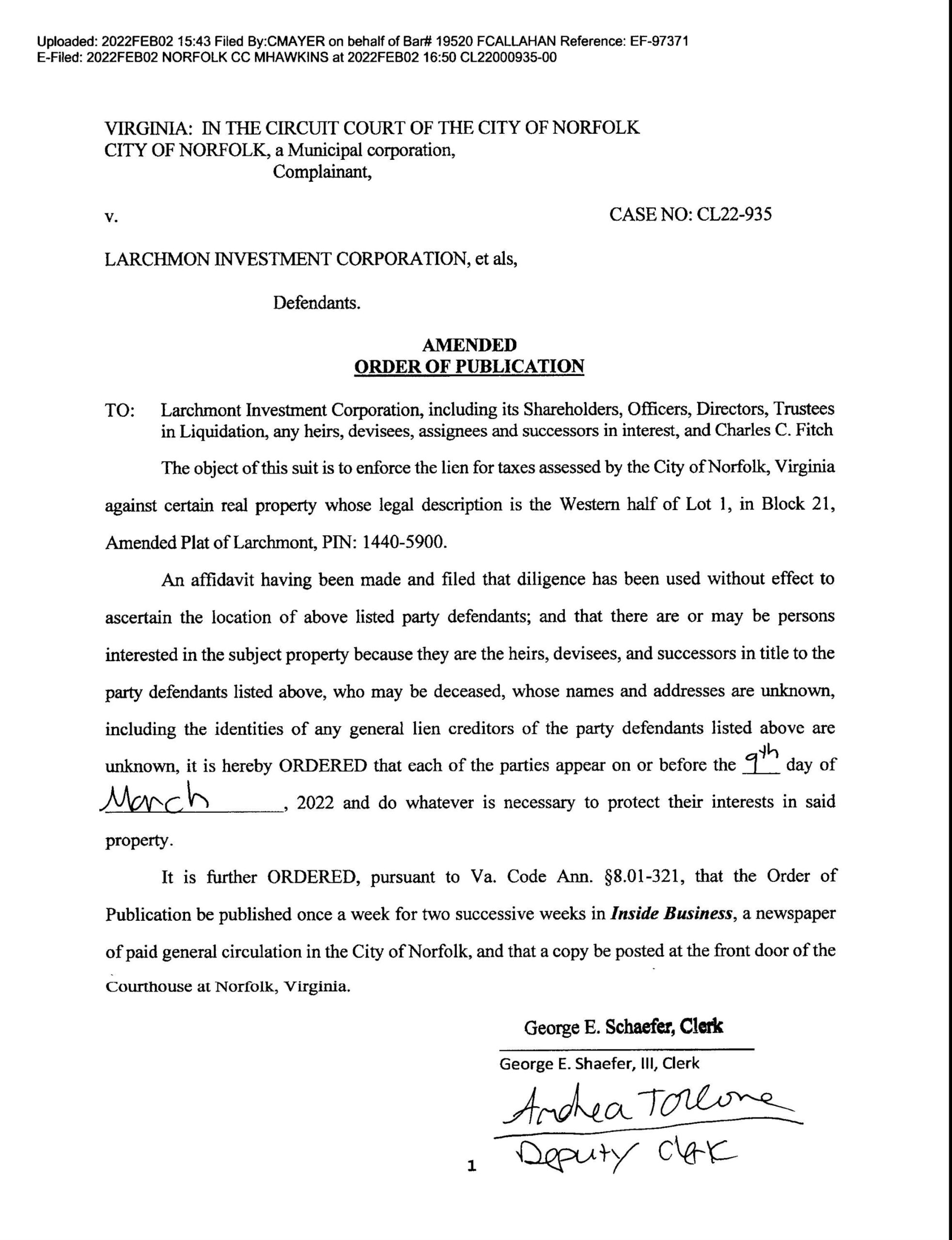 CL22-935 Amended Order of Publication