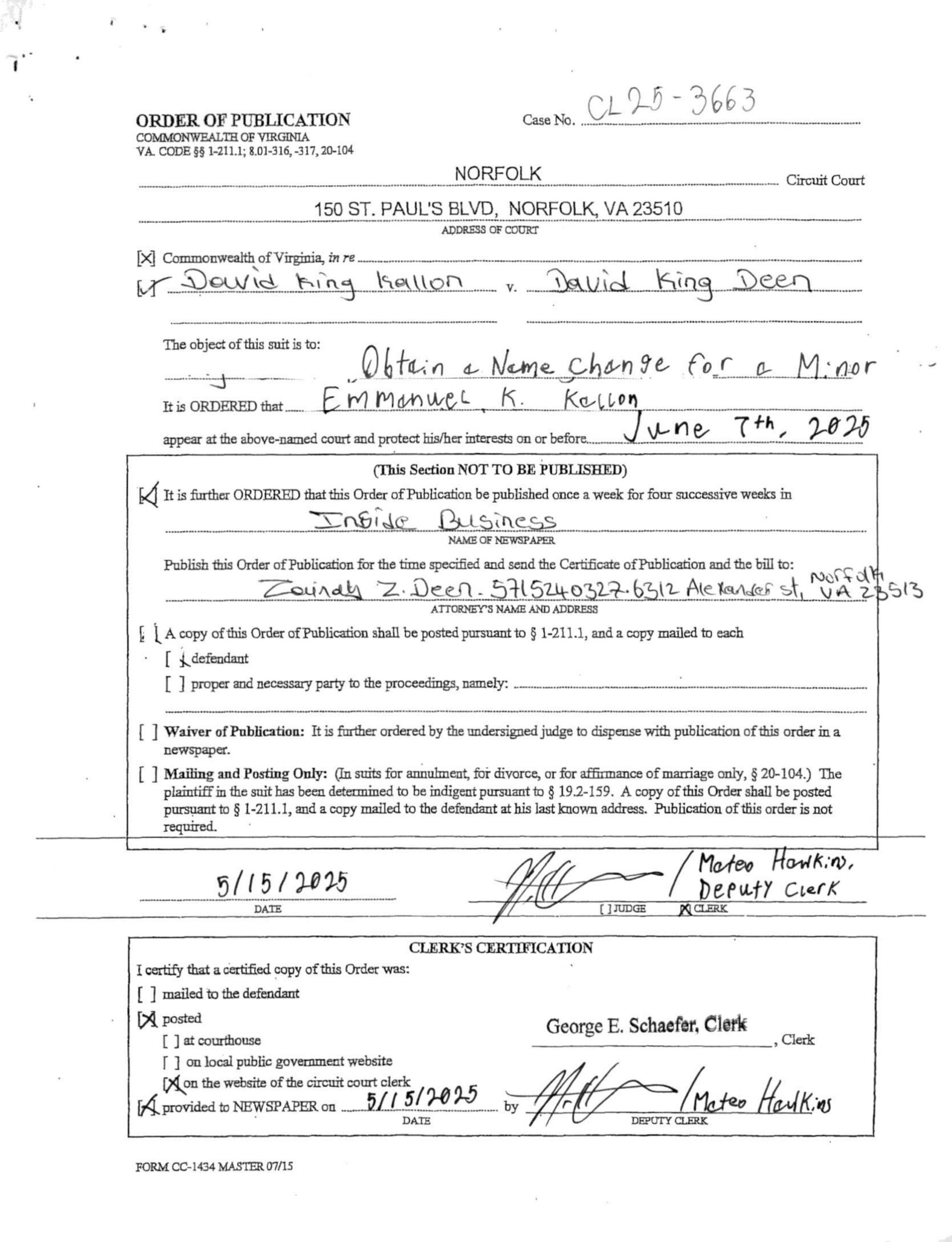 CL25-3663 Order of Publication