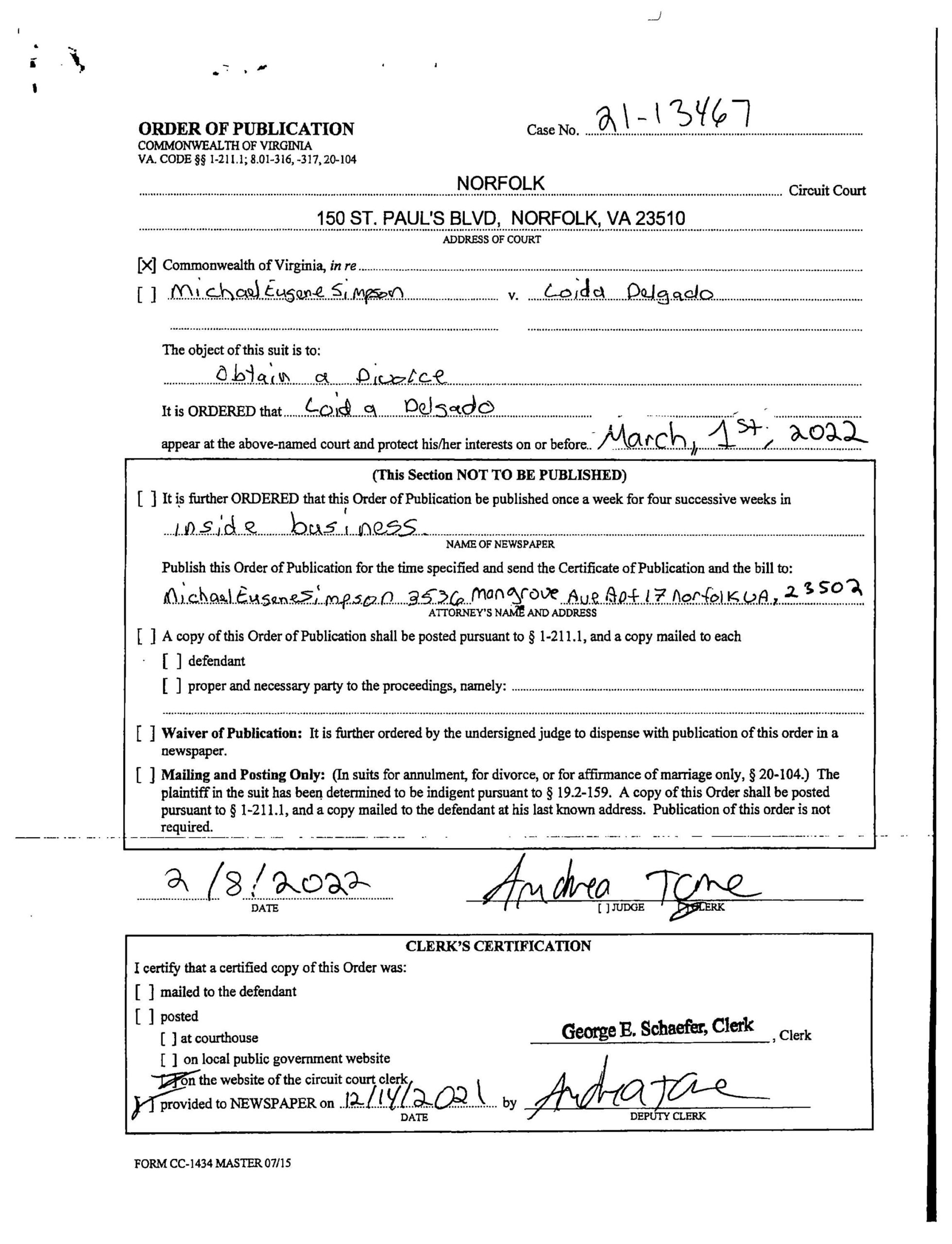 CL21-13467 Order of Publication