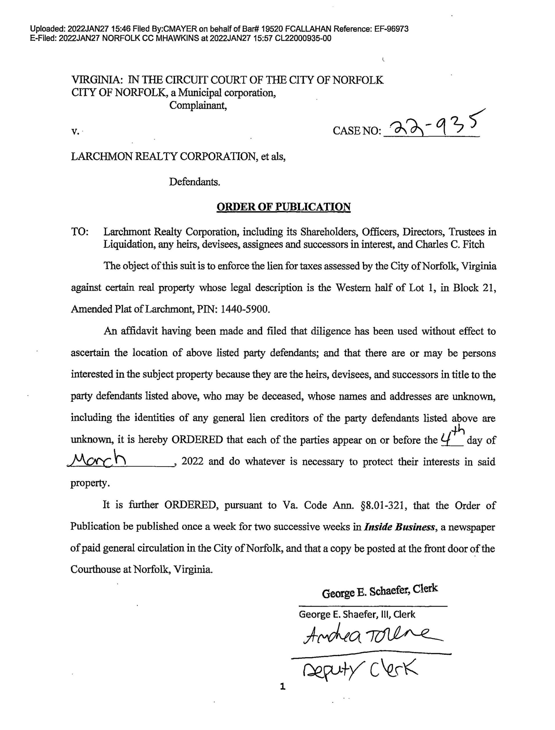 CL22-935 Order of Publication
