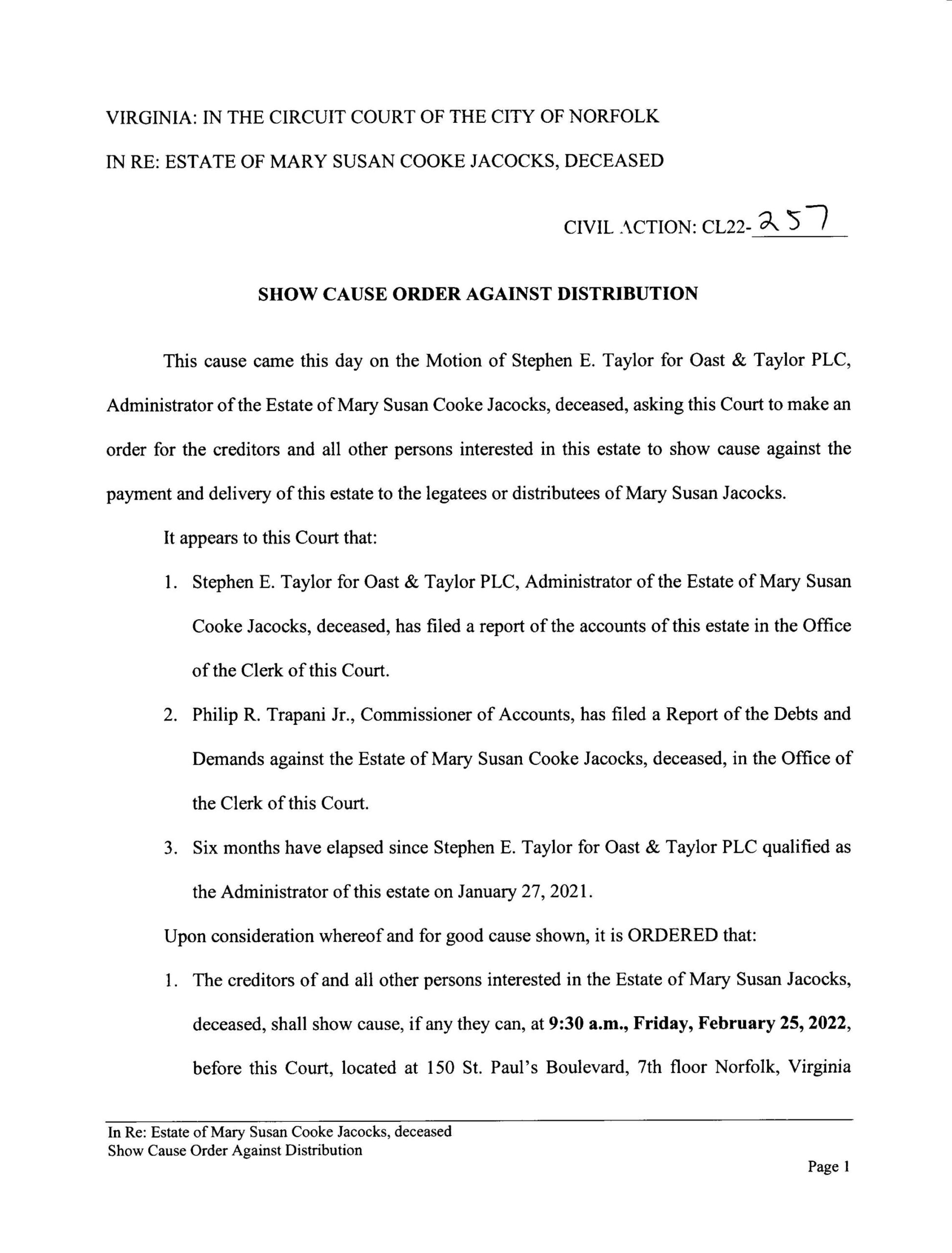 CL22-257 Show Cause Order