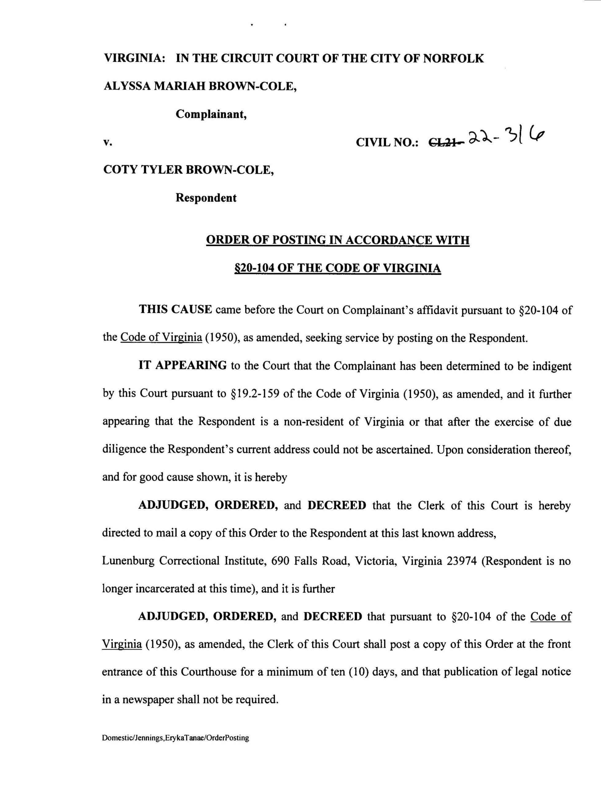 CL22-316 Order Of Posting