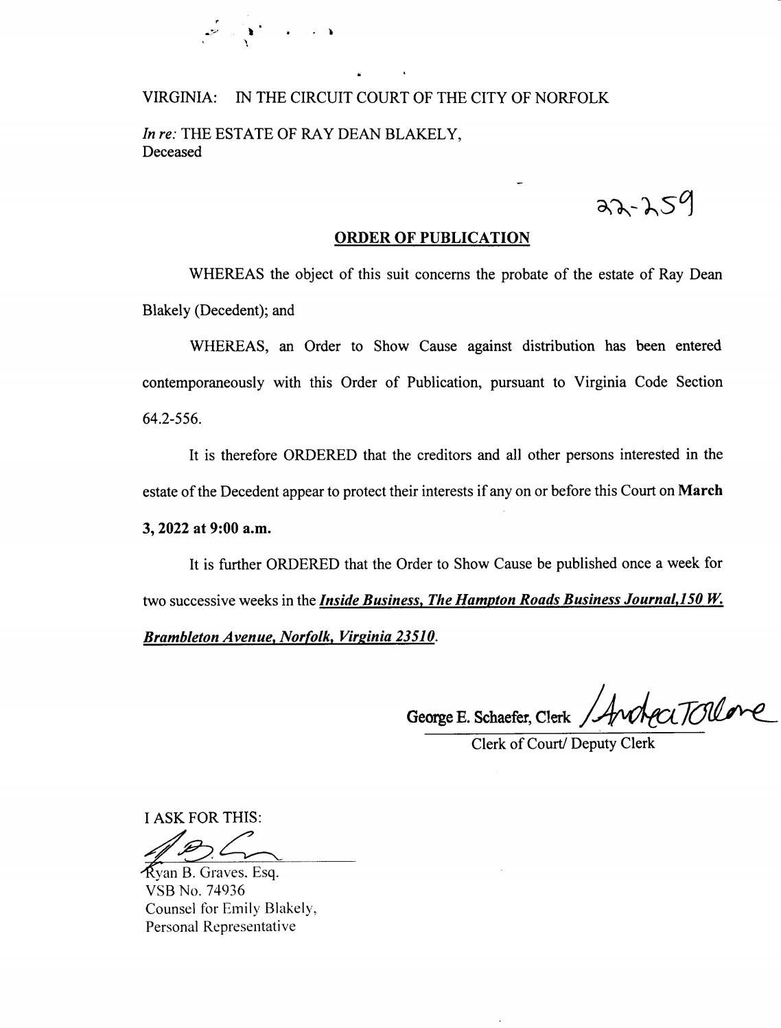 CL22-259 Order Of Publication