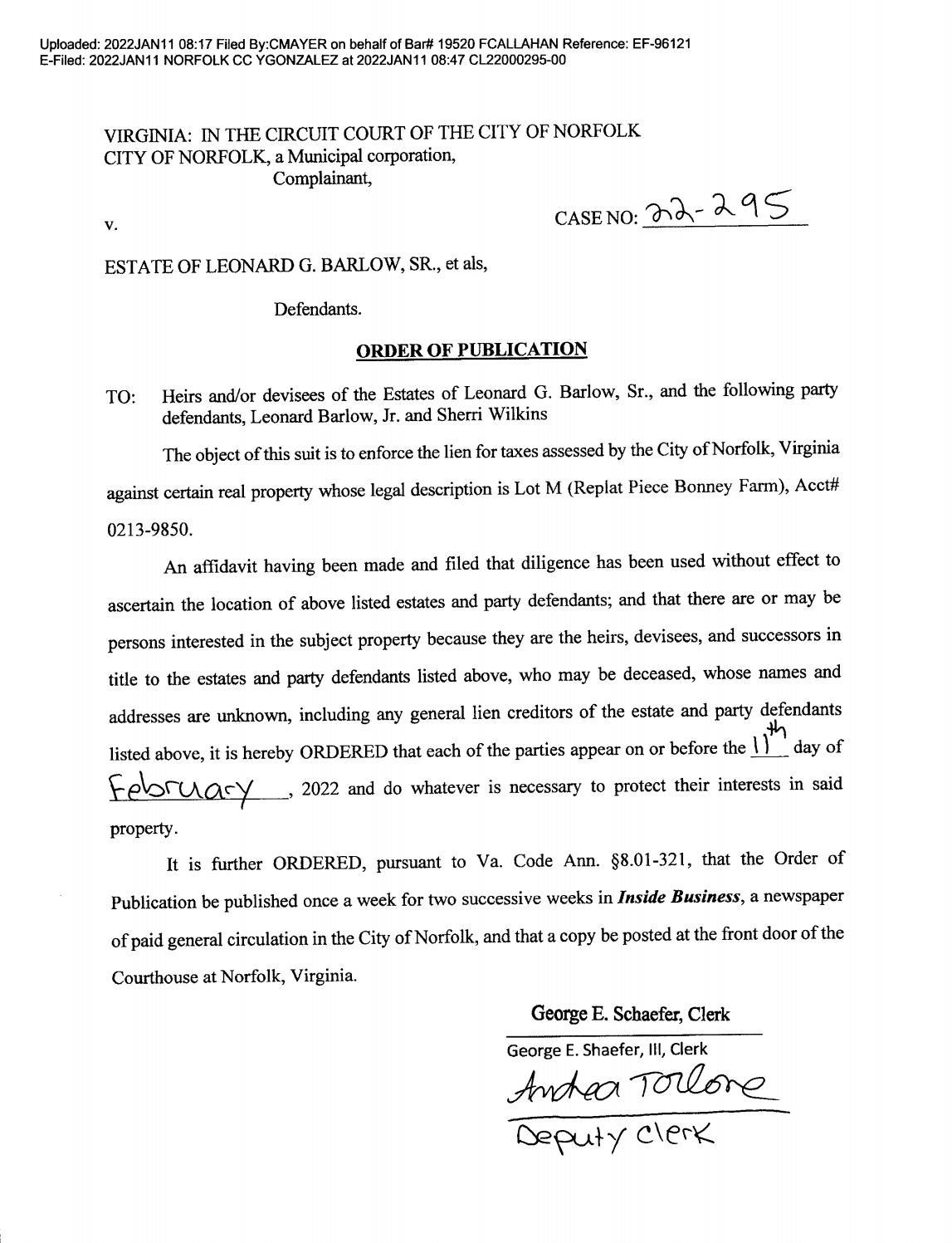 CL22-295 Order Of Publication