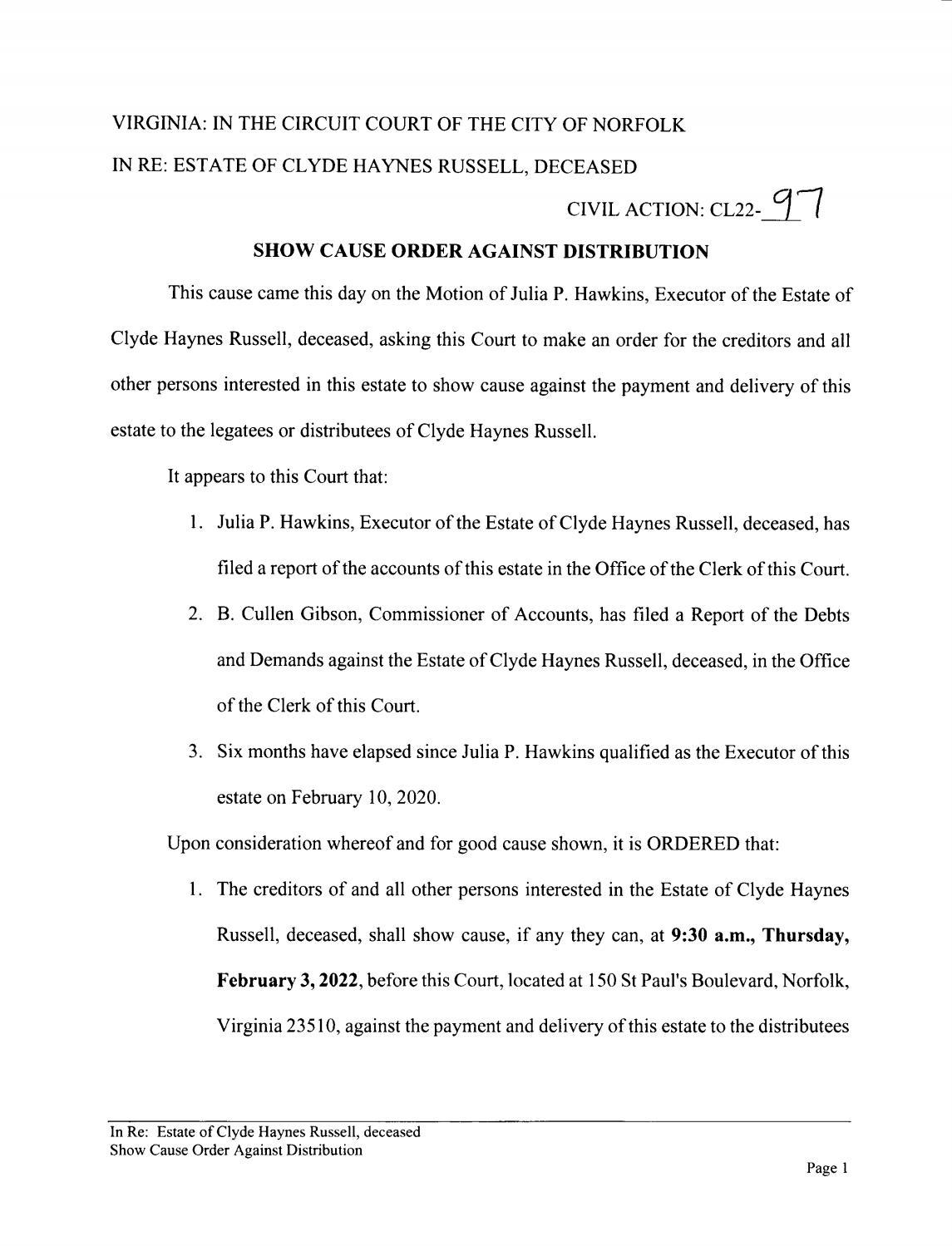 CL22-97 Order to Show Cause